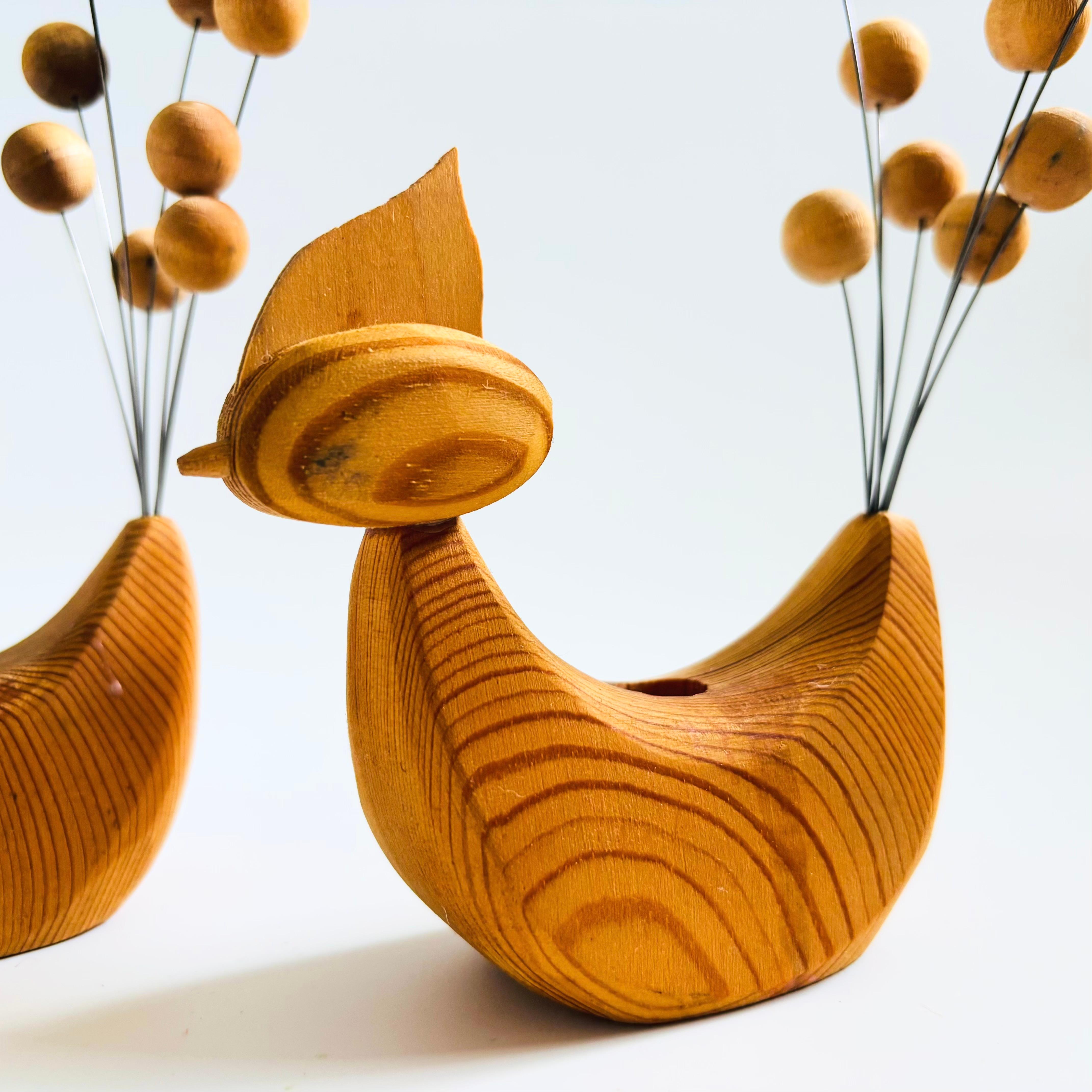Mid-Century Modern Mid Century Scandinavian Wood Bird Candle Holders - Set of 2 For Sale