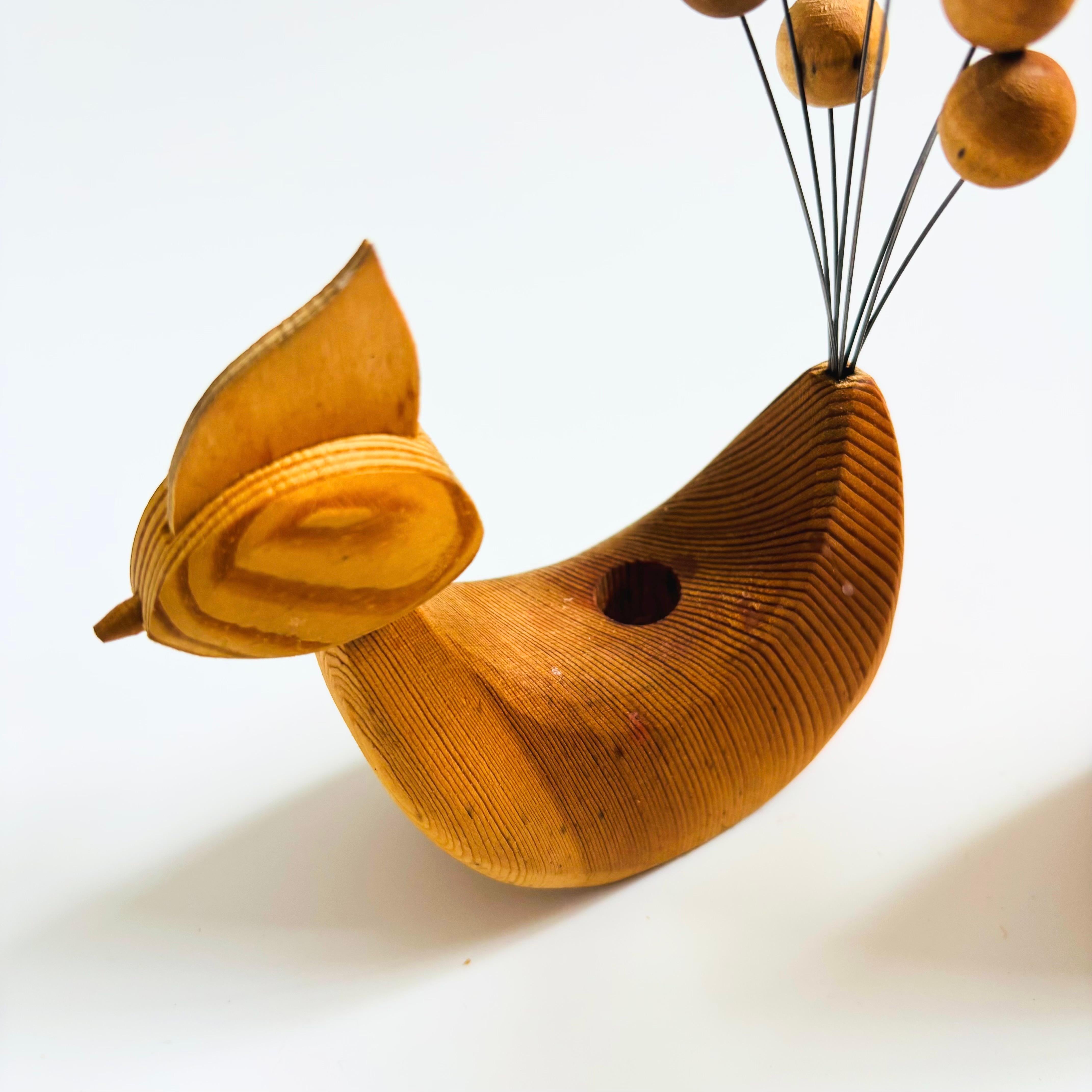 Mid Century Scandinavian Wood Bird Candle Holders - Set of 2 In Good Condition For Sale In Fairfield, CA