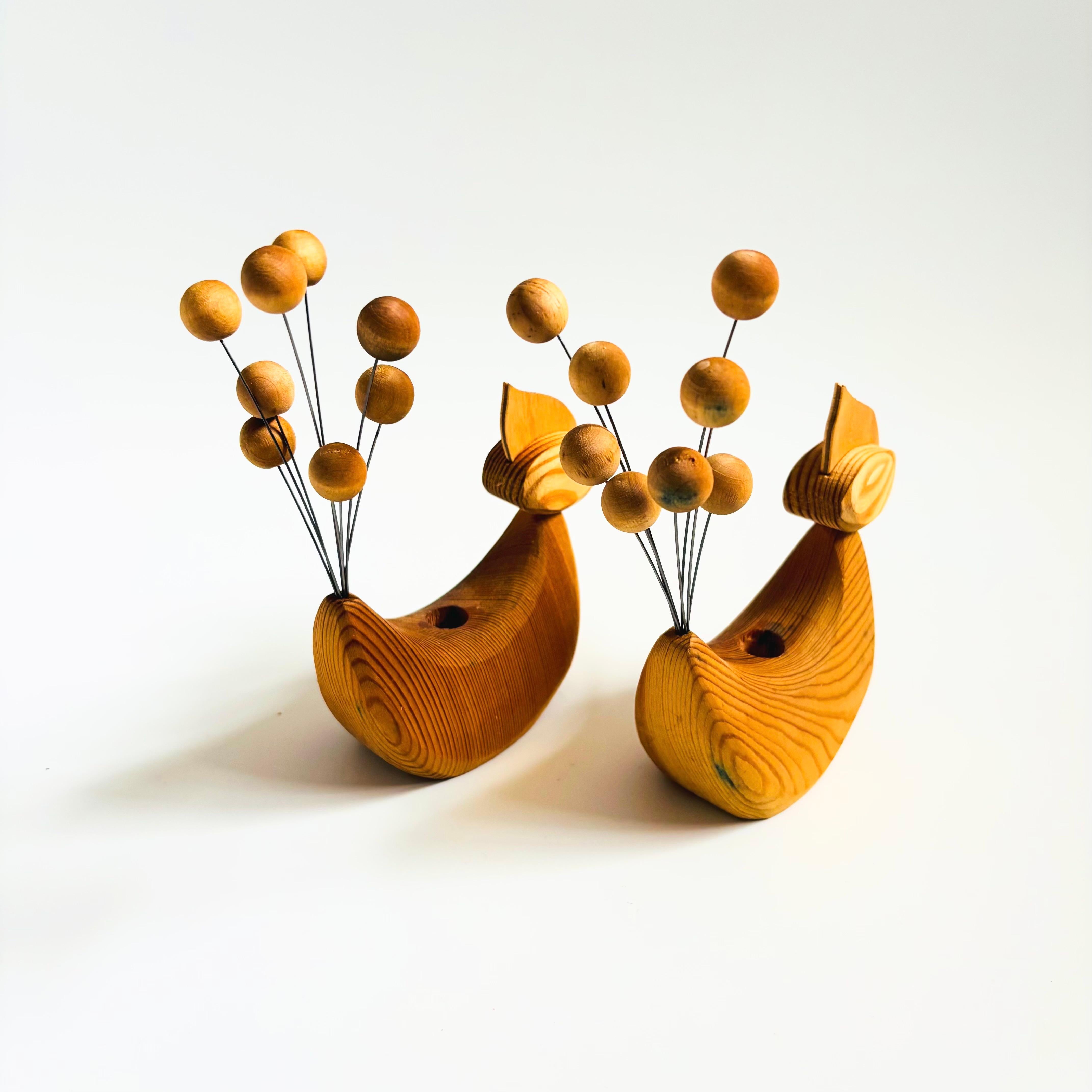 Mid Century Scandinavian Wood Bird Candle Holders - Set of 2 For Sale 2