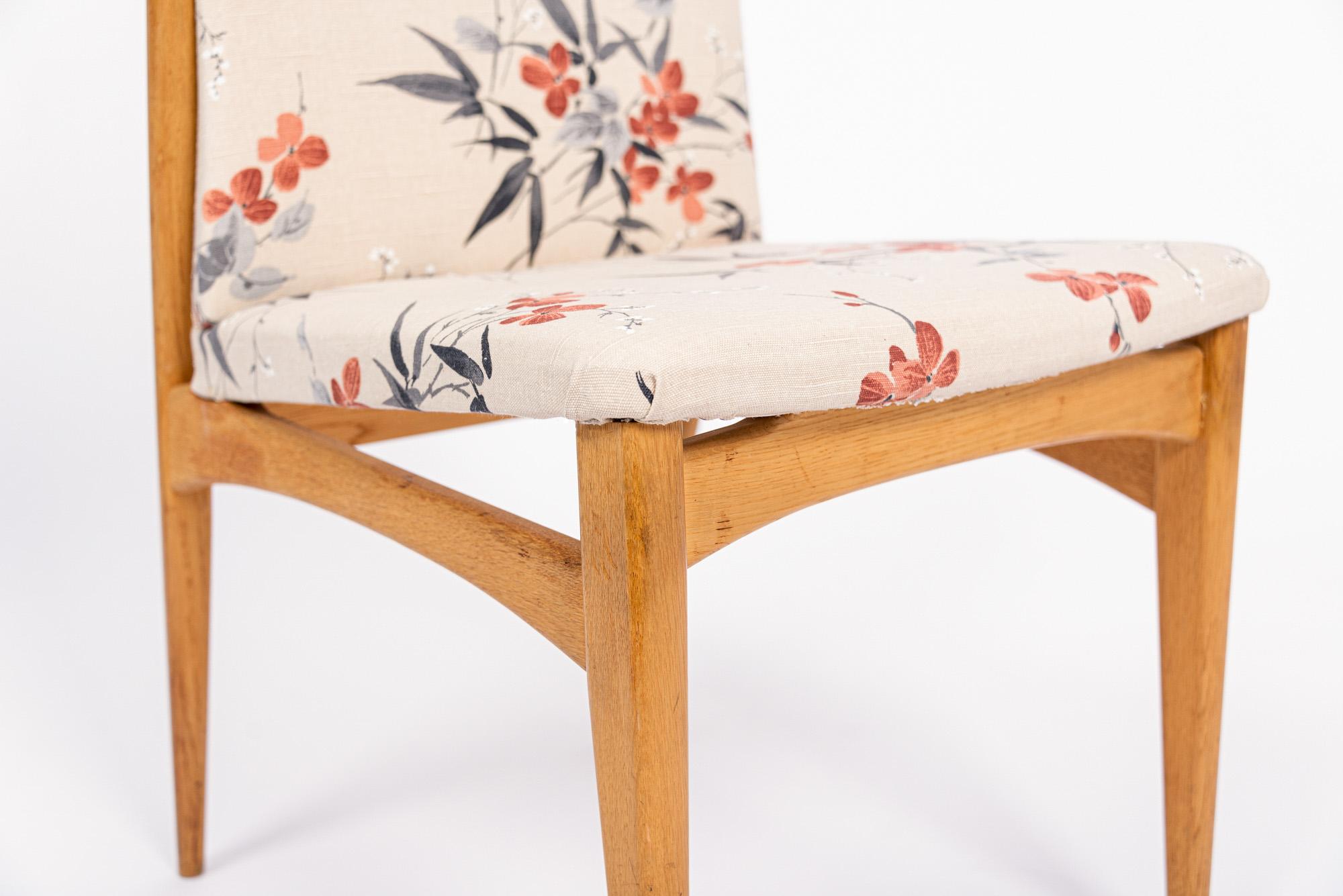 Mid Century Scandinavian Wood & Floral Fabric Side Chairs 1950s For Sale 4