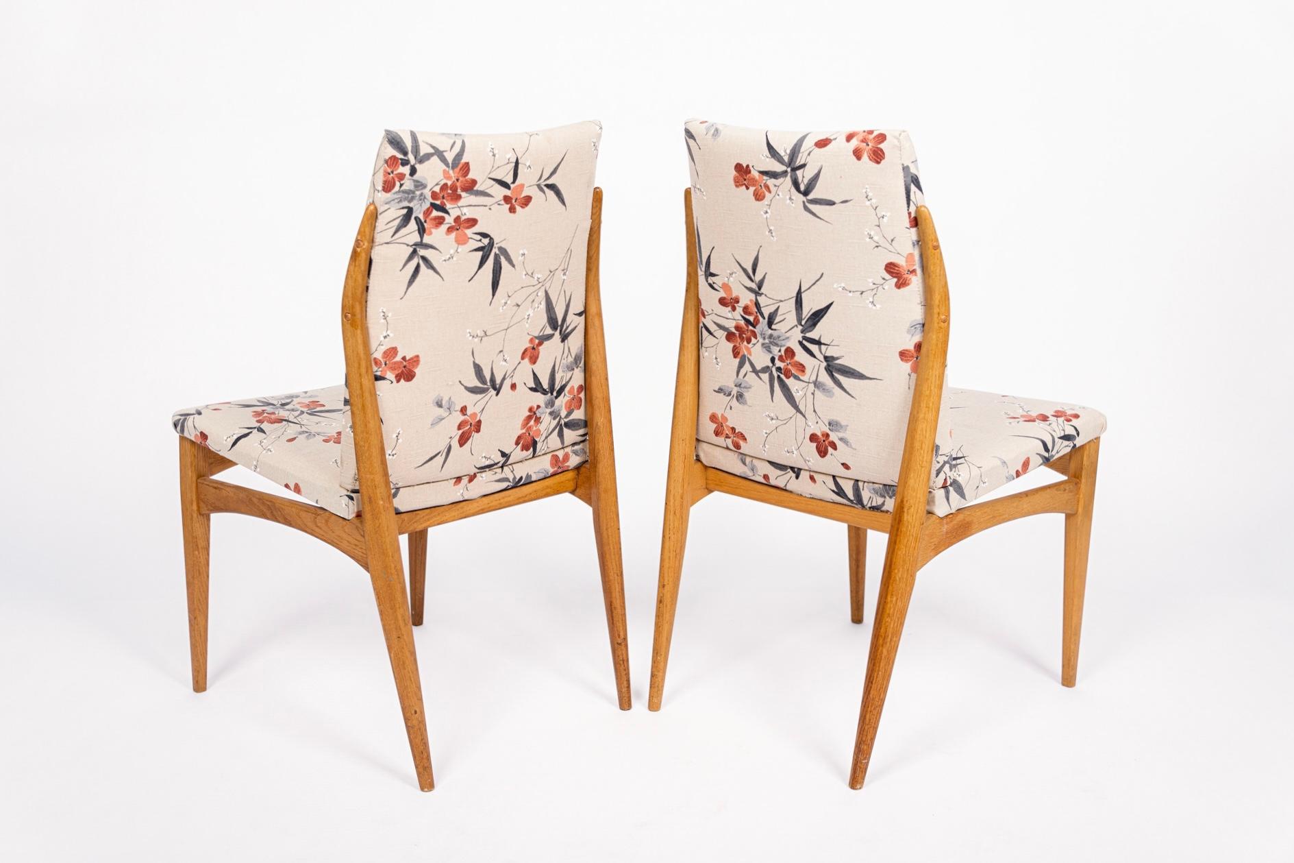20th Century Mid Century Scandinavian Wood & Floral Fabric Side Chairs 1950s For Sale