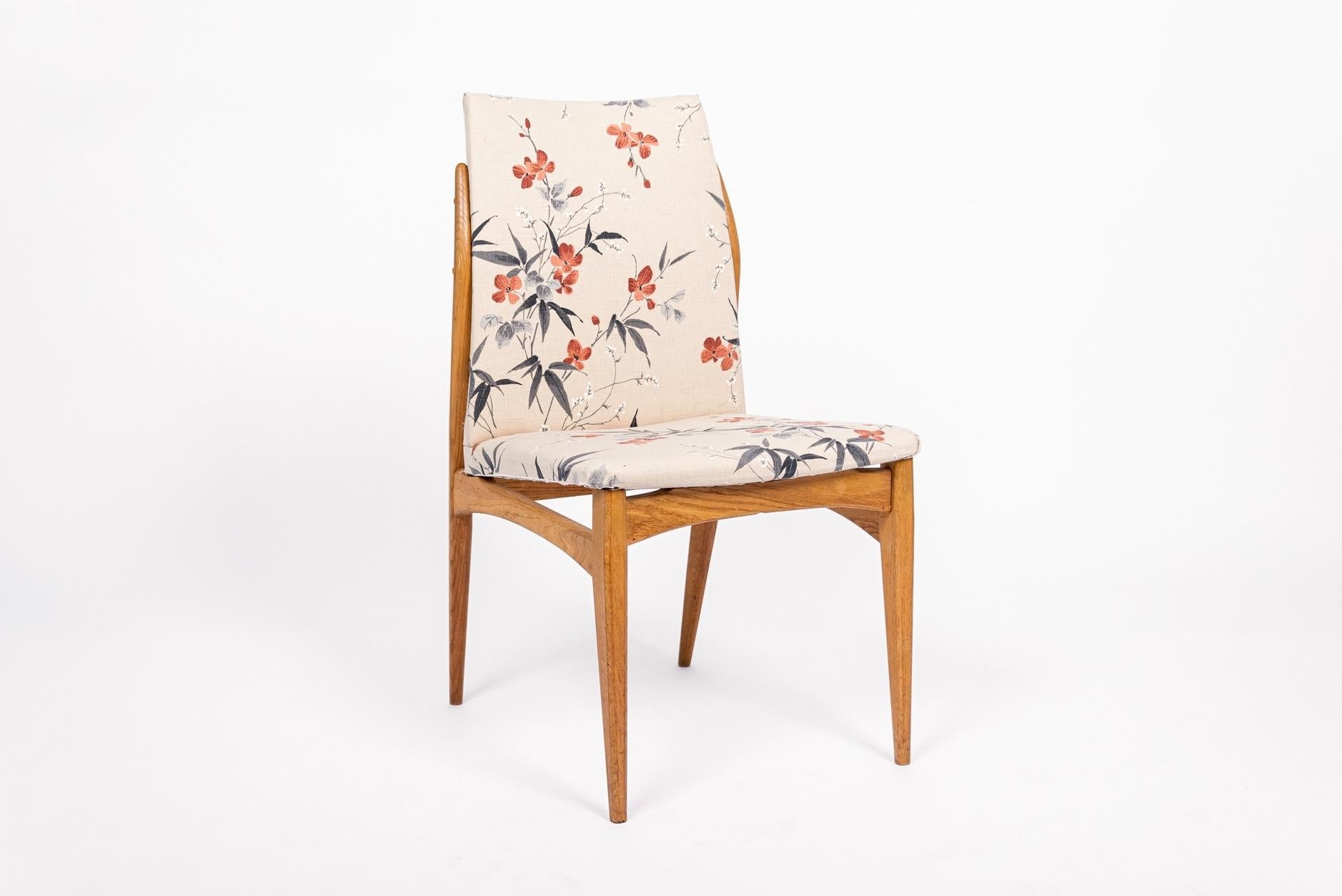 Mid Century Scandinavian Wood & Floral Fabric Side Chairs 1950s For Sale 2