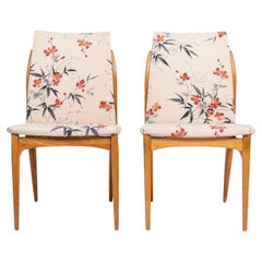Mid Century Scandinavian Wood & Floral Fabric Side Chairs 1950s