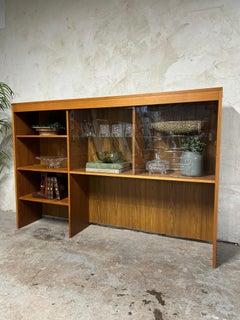 Mid-Century scandinavian Wooden Display Cabinet with Glass Sliding Doors
