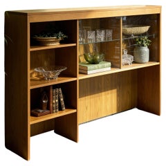 Mid-Century scandinavian Wooden Display Cabinet with Glass Sliding Doors