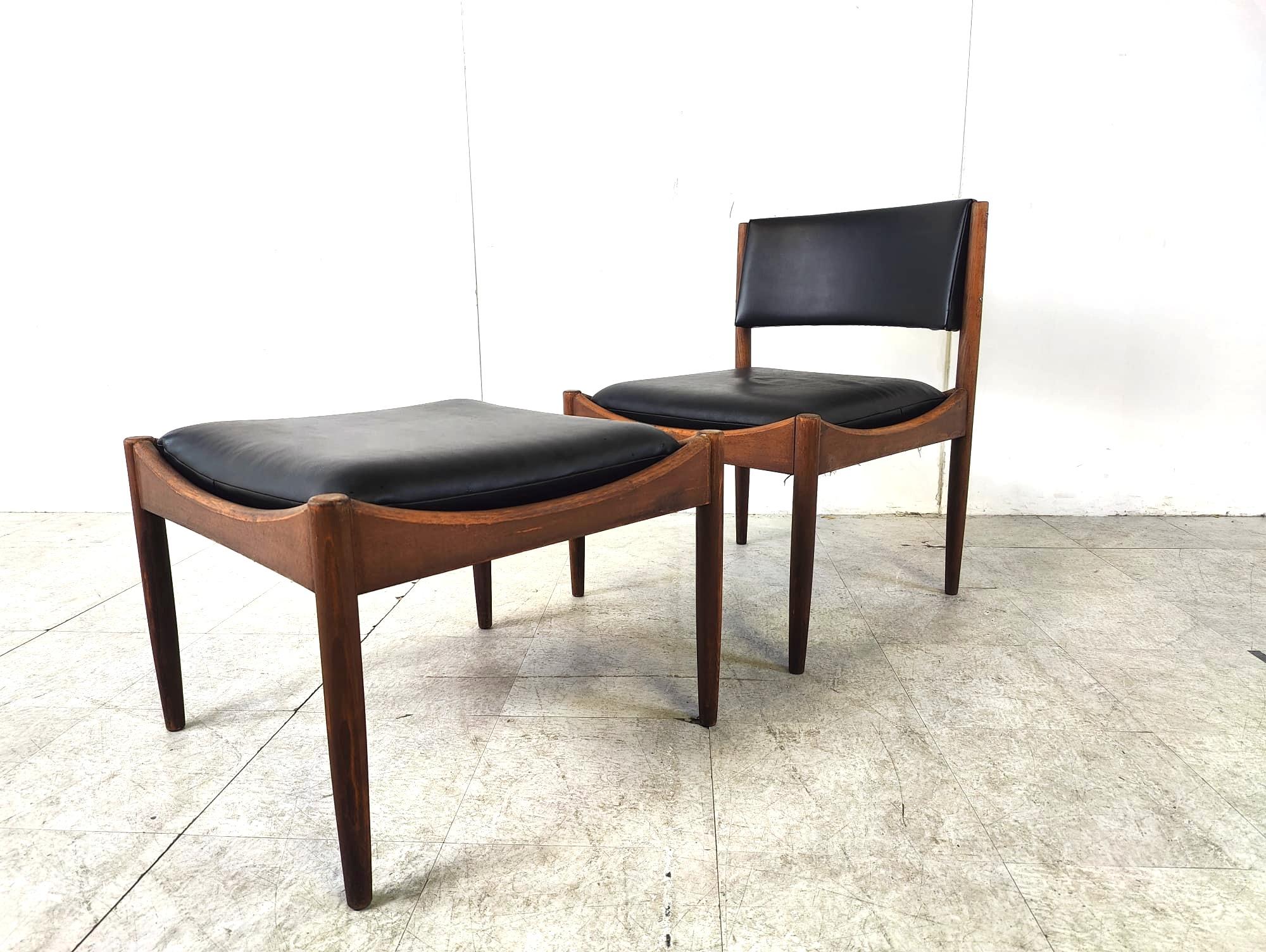 Silla de salón escandinava de mediados de siglo con taburete, años 60 en venta 3