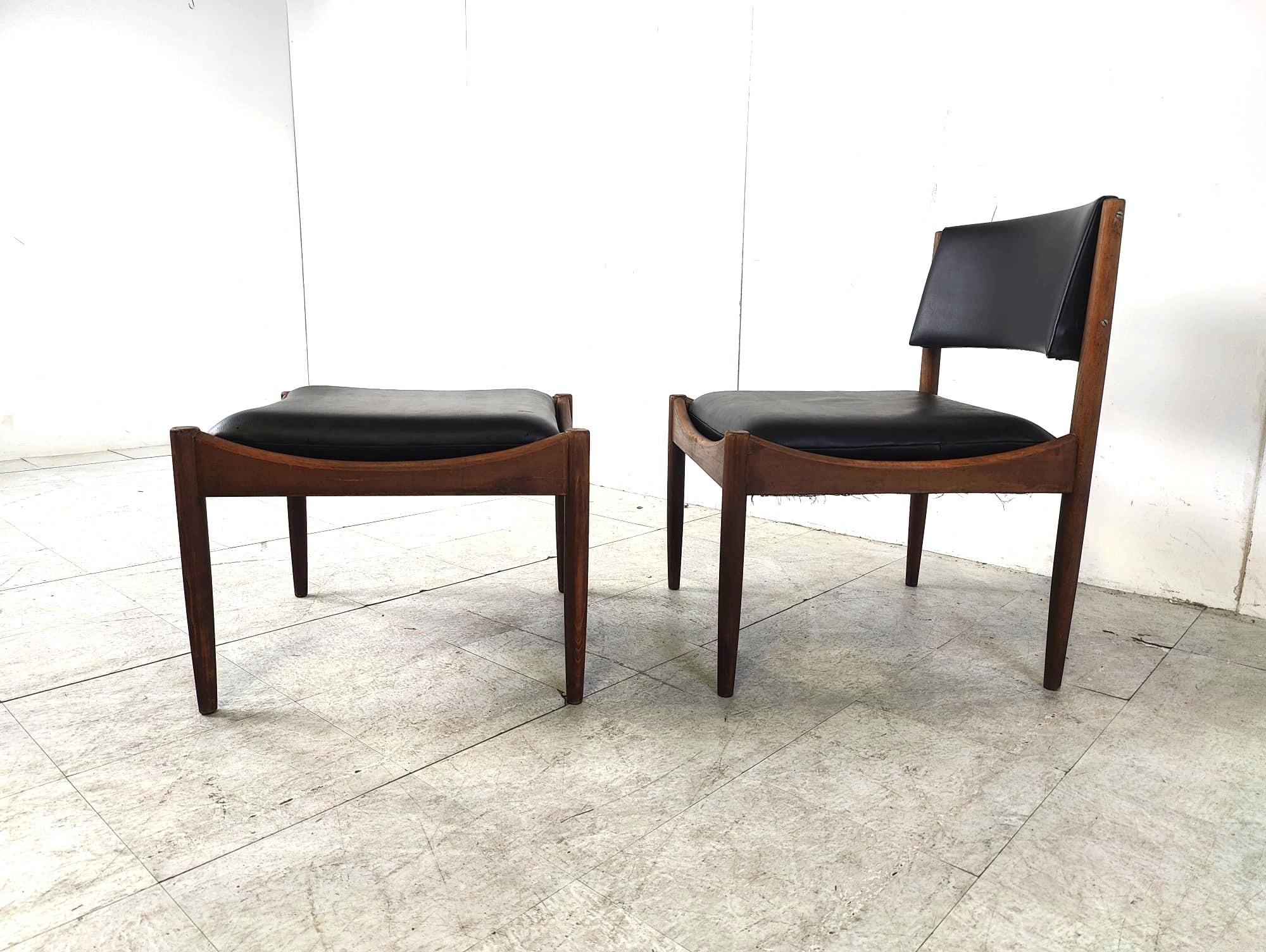 Leather Mid century Scandinvian lounge chair with stool, 1960s For Sale