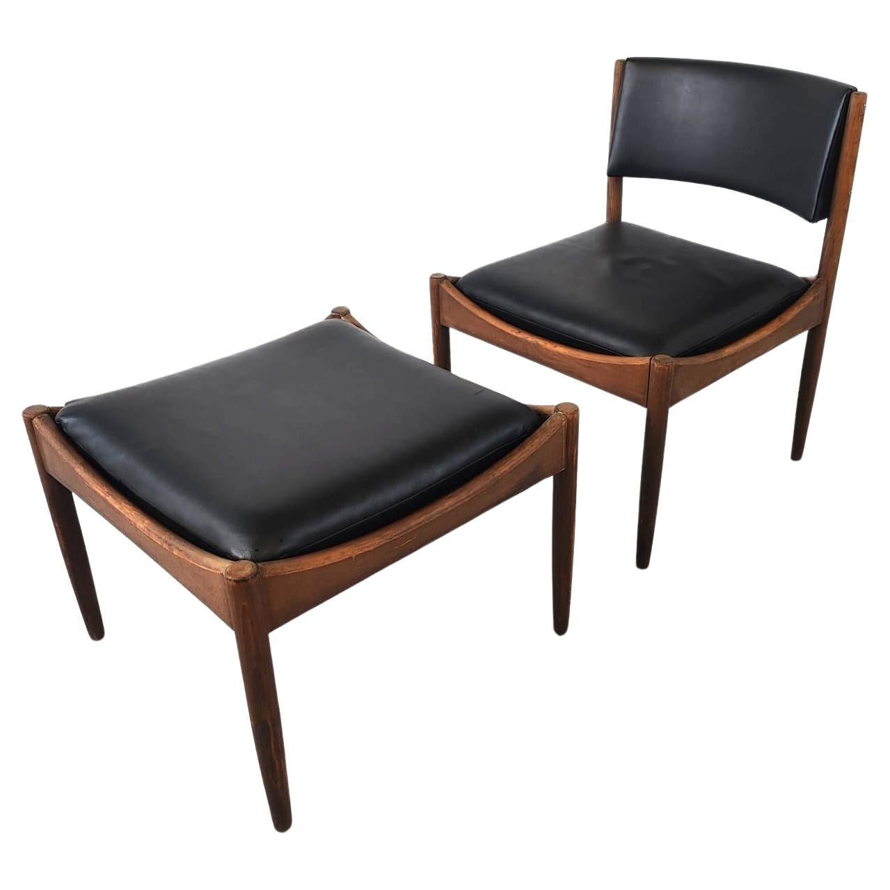 Mid century Scandinvian lounge chair with stool, 1960s