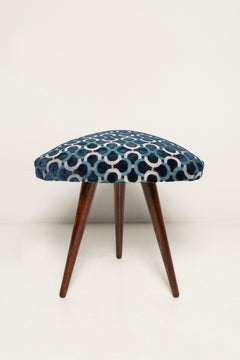 Mid Century Scarabeo Blue Velvet Dedar Triangle Stool, Europe, 1960s