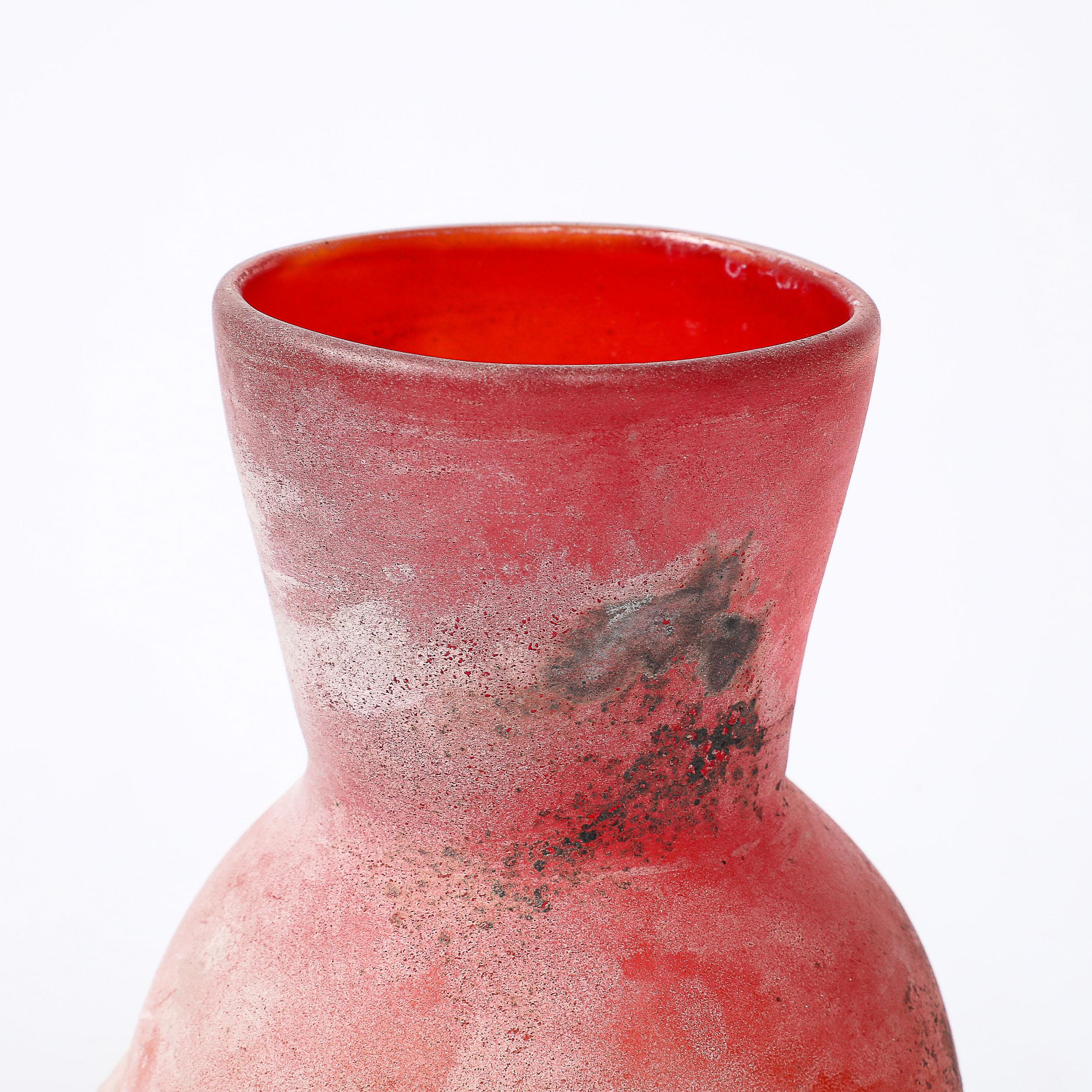 Mid-Century Modern Mid-Century Scavo Finished Hand-Blown Murano Glass Vase by Ermanno Nason For Sale