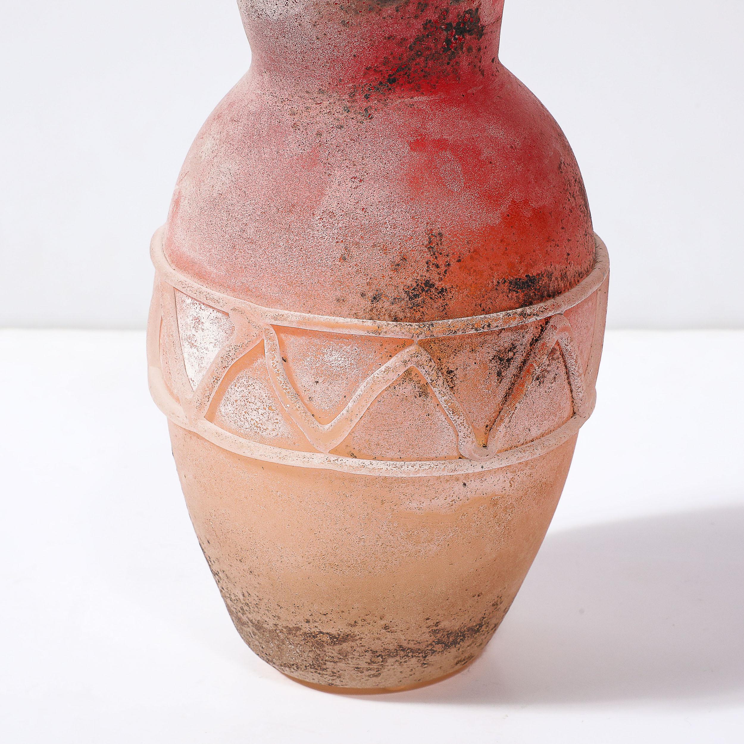 Italian Mid-Century Scavo Finished Hand-Blown Murano Glass Vase by Ermanno Nason For Sale