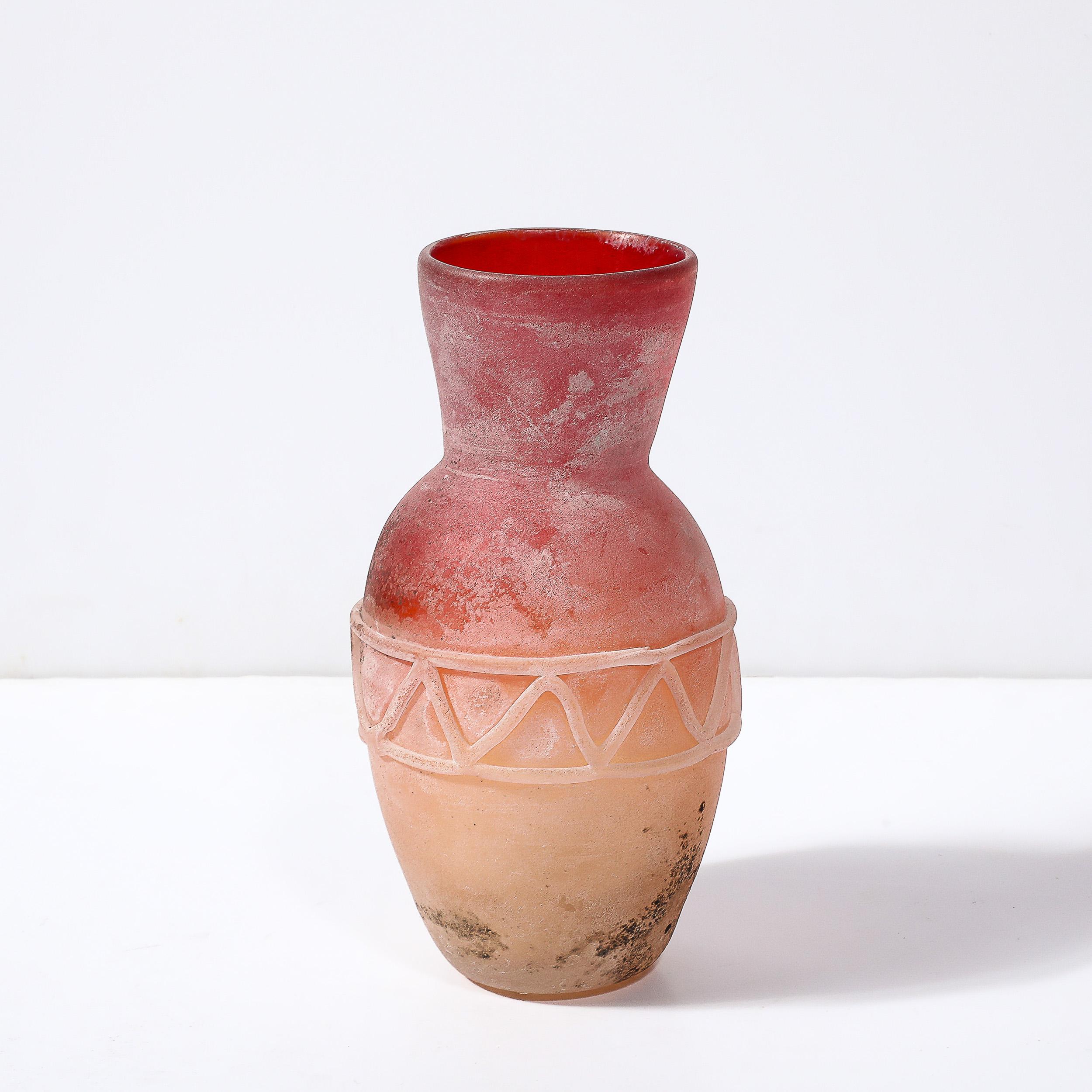 Late 20th Century Mid-Century Scavo Finished Hand-Blown Murano Glass Vase by Ermanno Nason For Sale