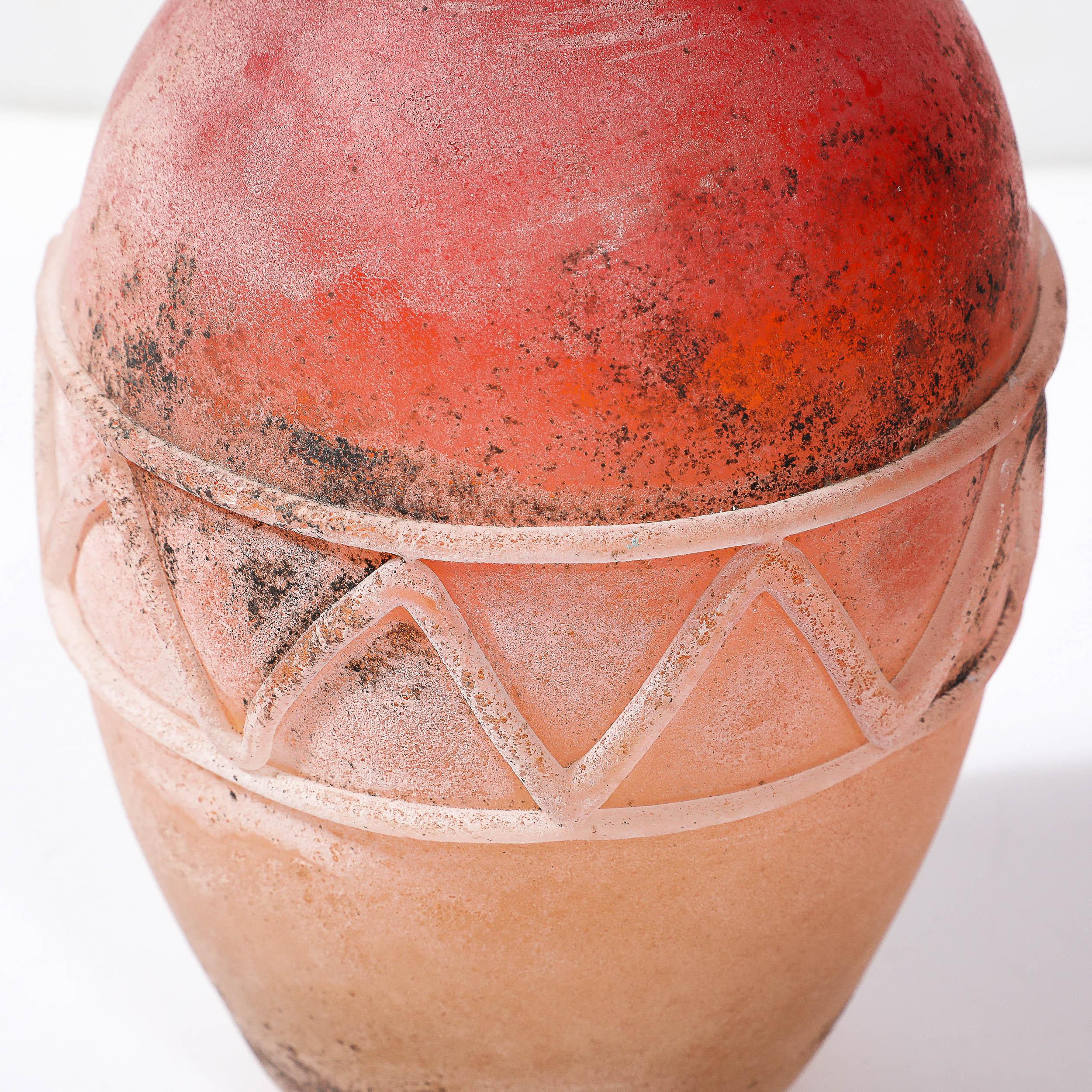 Mid-Century Scavo Finished Hand-Blown Murano Glass Vase by Ermanno Nason For Sale 3