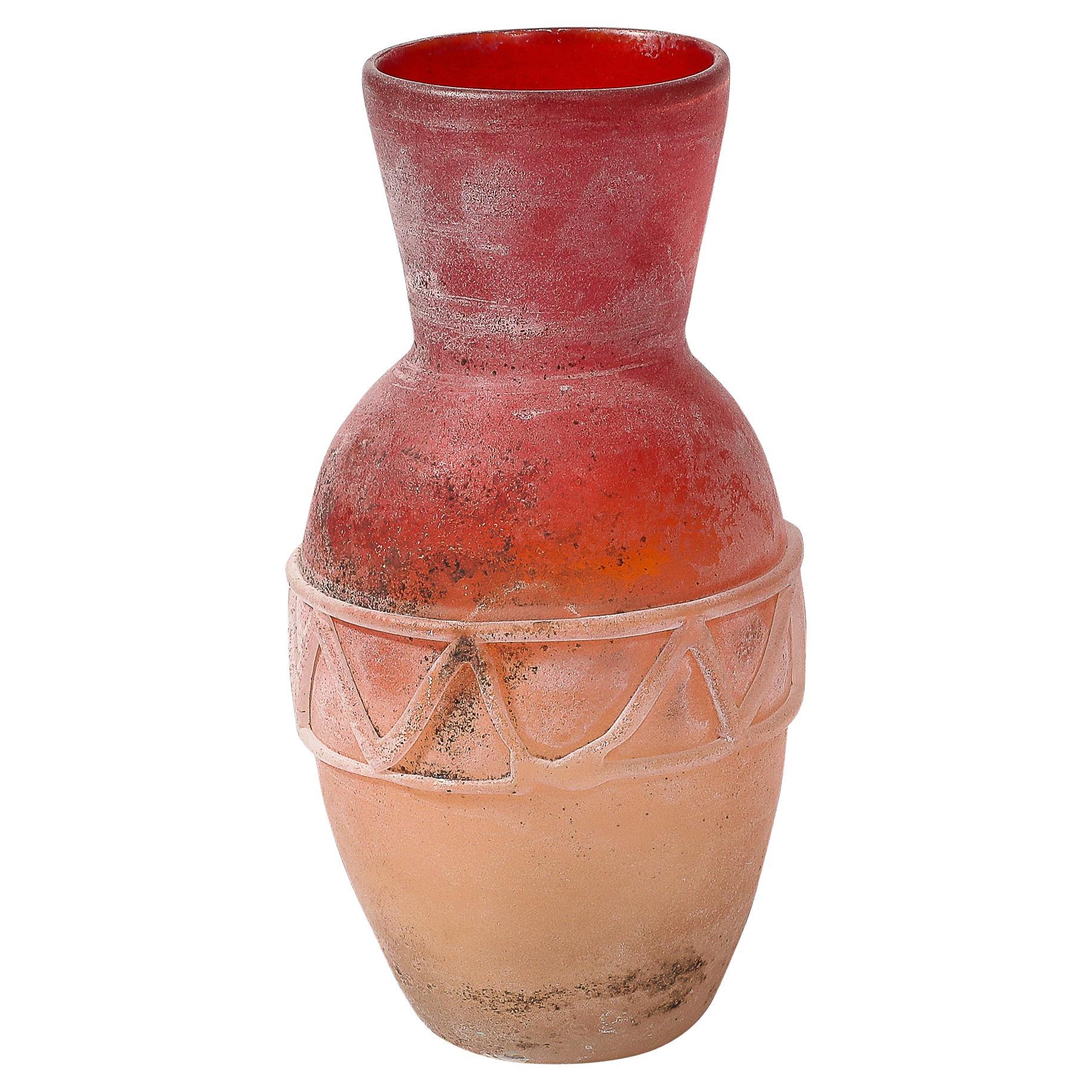 Mid-Century Scavo Finished Hand-Blown Murano Glass Vase by Ermanno Nason For Sale