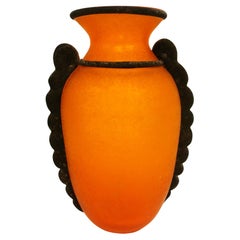 Mid-Century Scavo Orange Hand-Blown Murano Glass Vase
