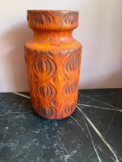 Scheurich-Vase „Amsterdam“ aus der Mitte des Jahrhunderts in mattem Orange mit Schwarz
