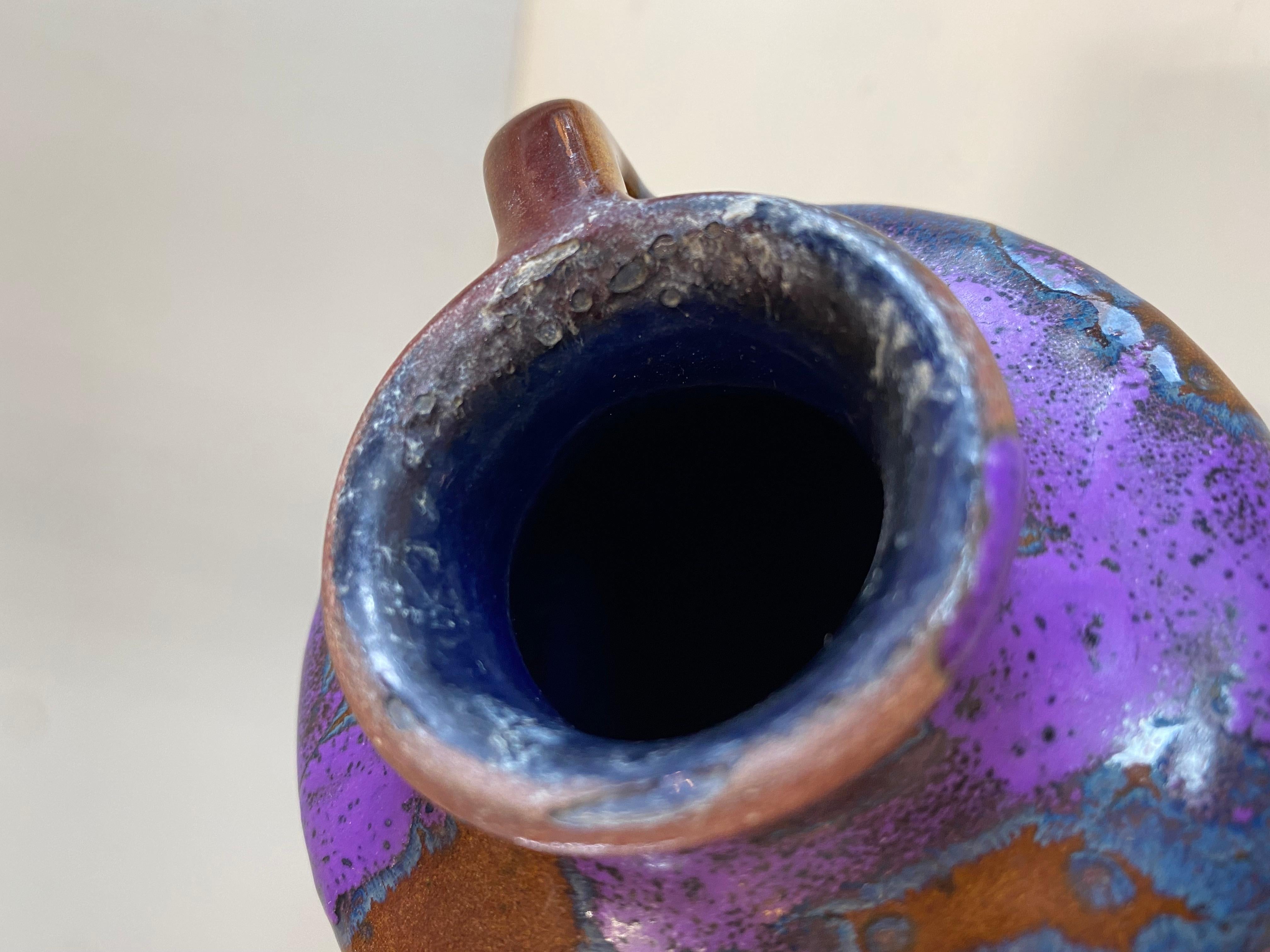 Mid-Century Scheurich Ceramic Vase with Art Nouveau Shape in Brown, Purple, Blue For Sale 3
