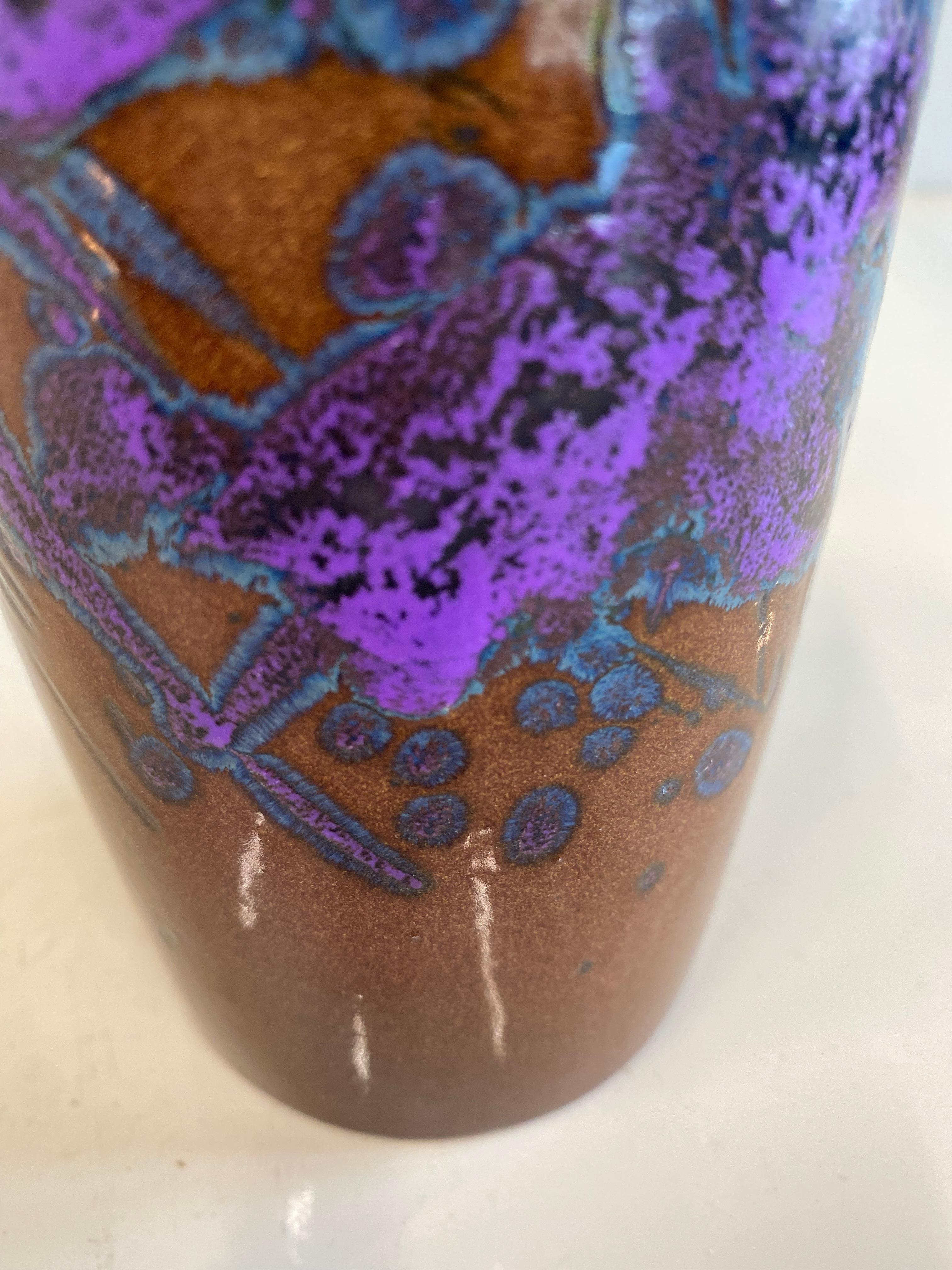 Mid-Century Scheurich Ceramic Vase with Art Nouveau Shape in Brown, Purple, Blue For Sale 6
