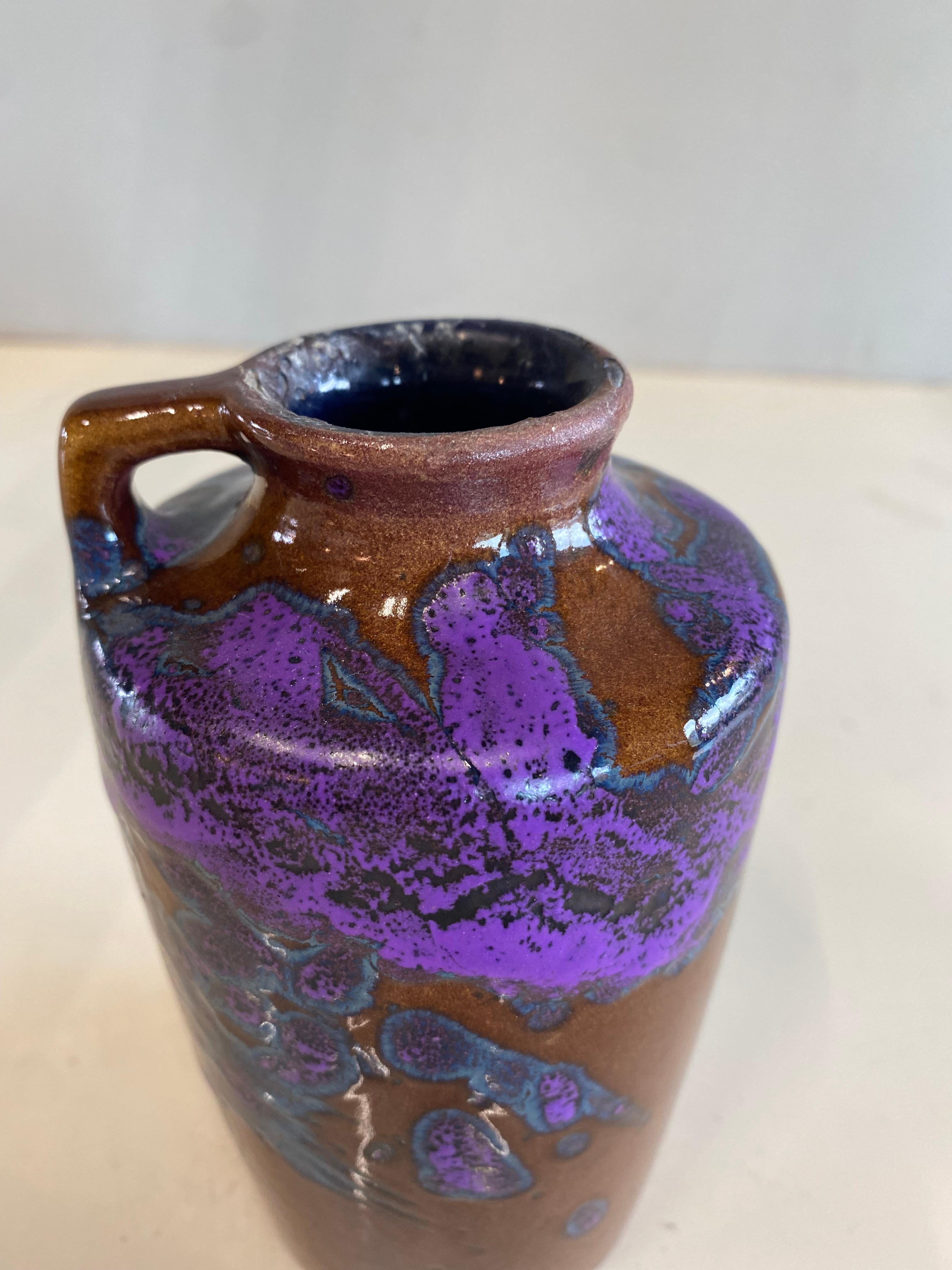 Mid-Century Scheurich Ceramic Vase with Art Nouveau Shape in Brown, Purple, Blue In Good Condition For Sale In Hamburg, DE