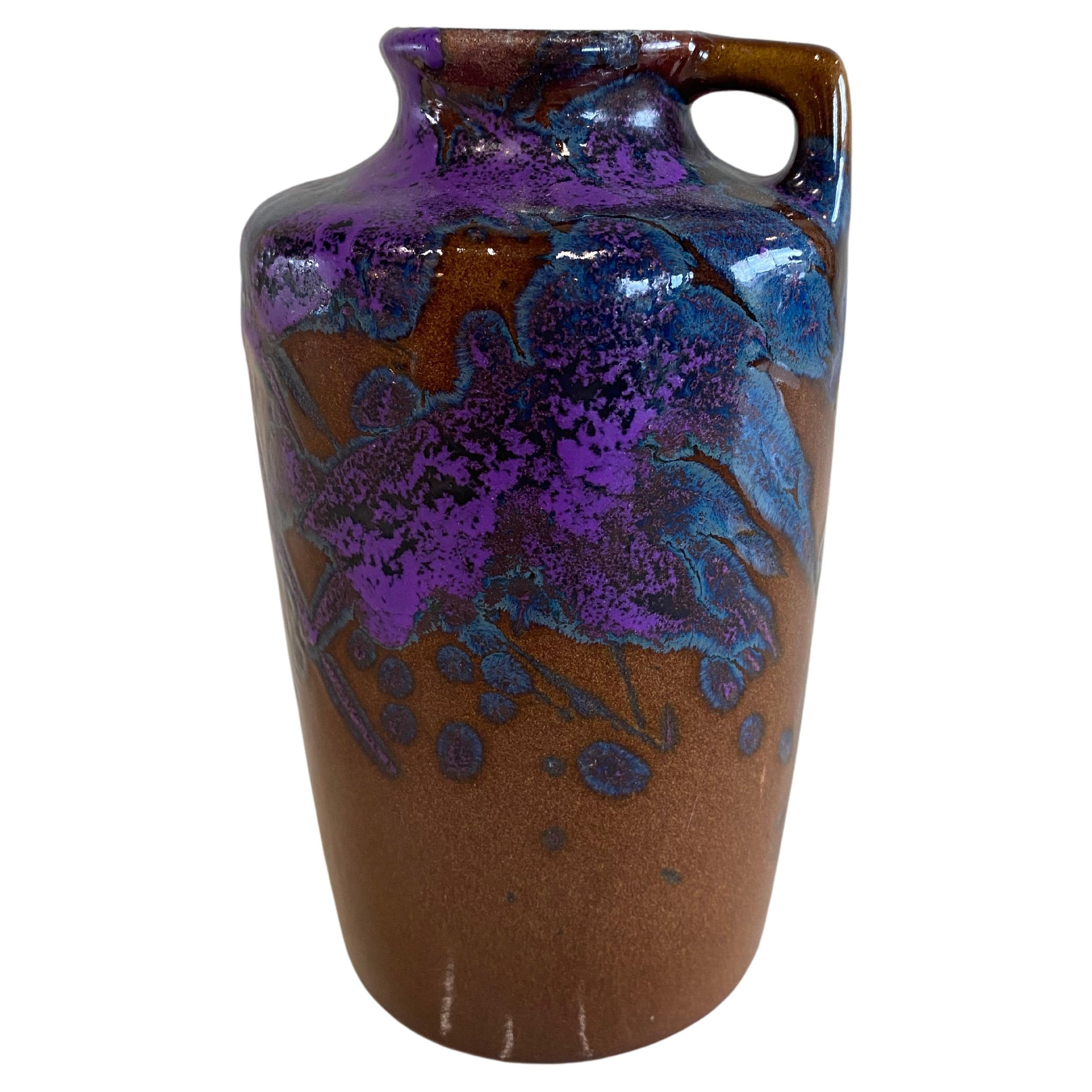 Mid-Century Scheurich Ceramic Vase with Art Nouveau Shape in Brown, Purple, Blue For Sale
