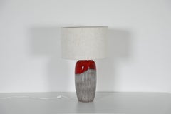 Mid-Century Scheurich Europline Ceramic Table Lamp, Red Glaze, Drum Shade