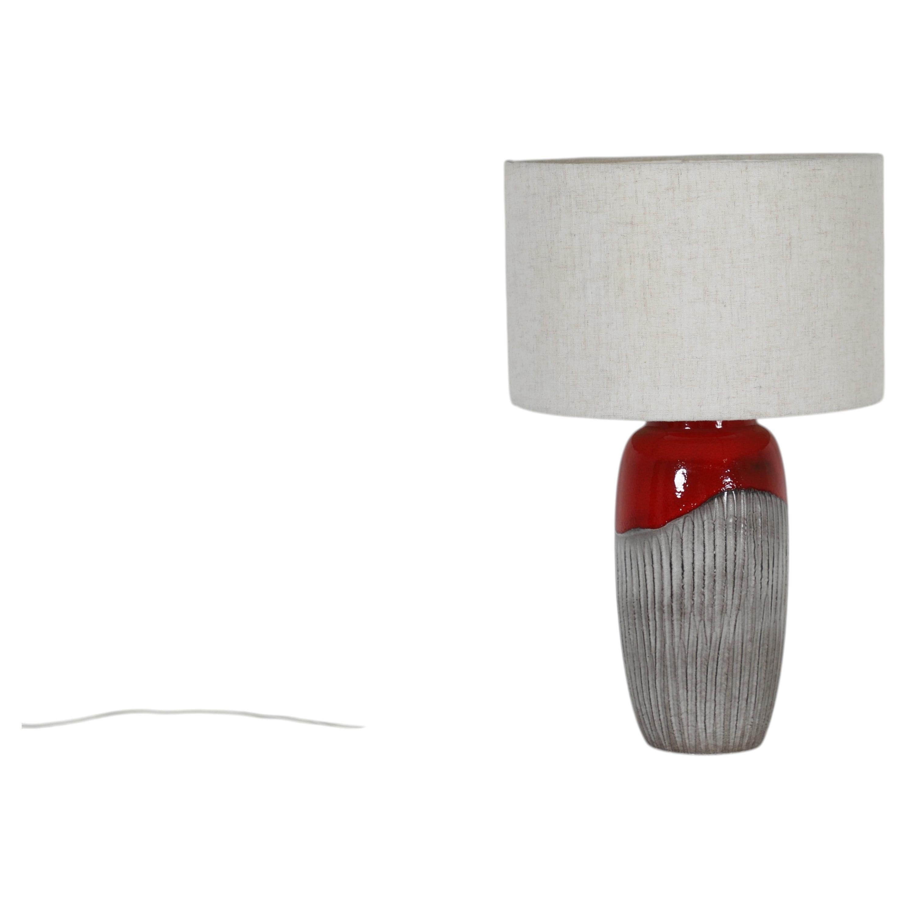 Mid-Century Scheurich Europline Ceramic Table Lamp, Red Glaze, Drum Shade