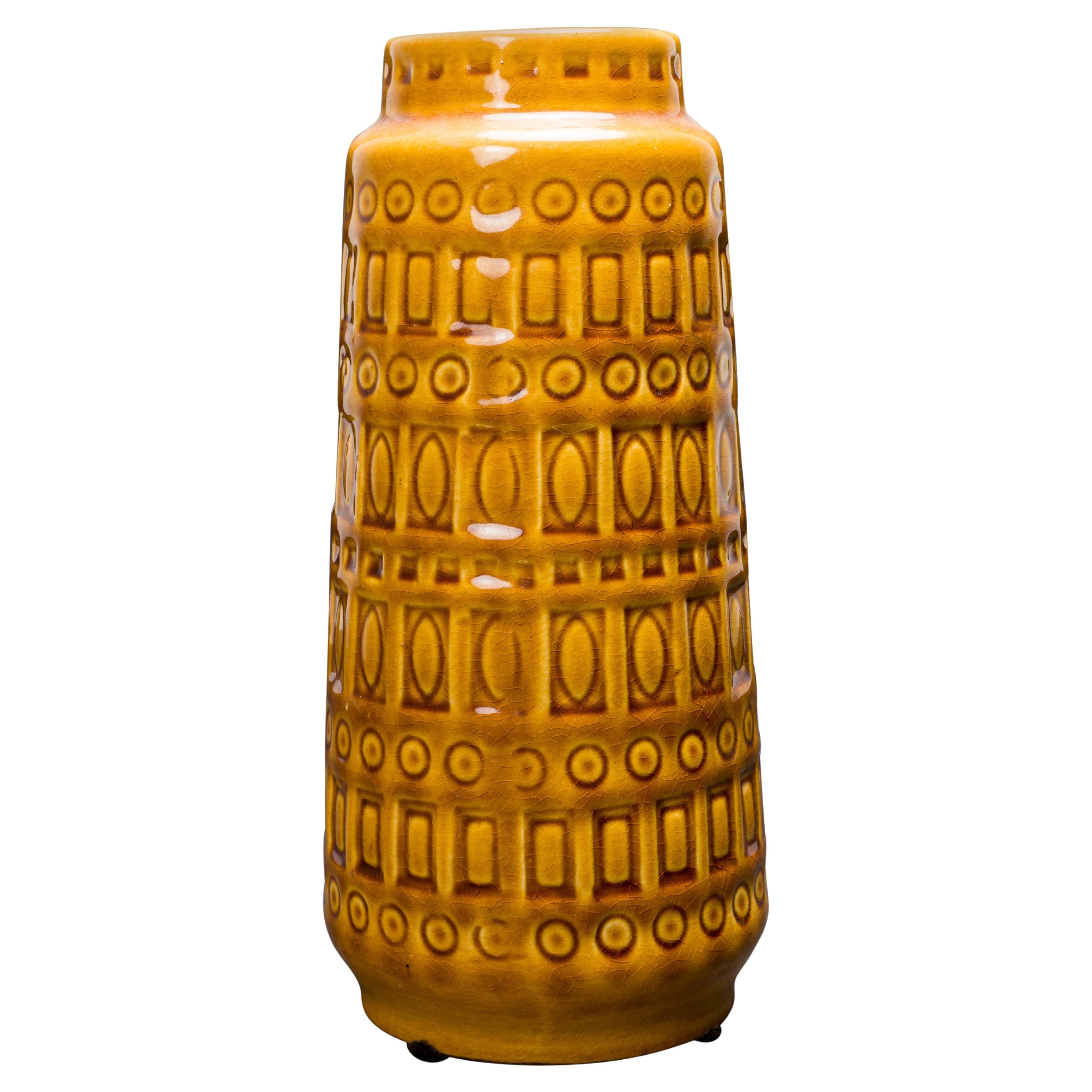 Mid-Century Scheurich Keramik Goldenrod Glazed Ceramic Vase For Sale