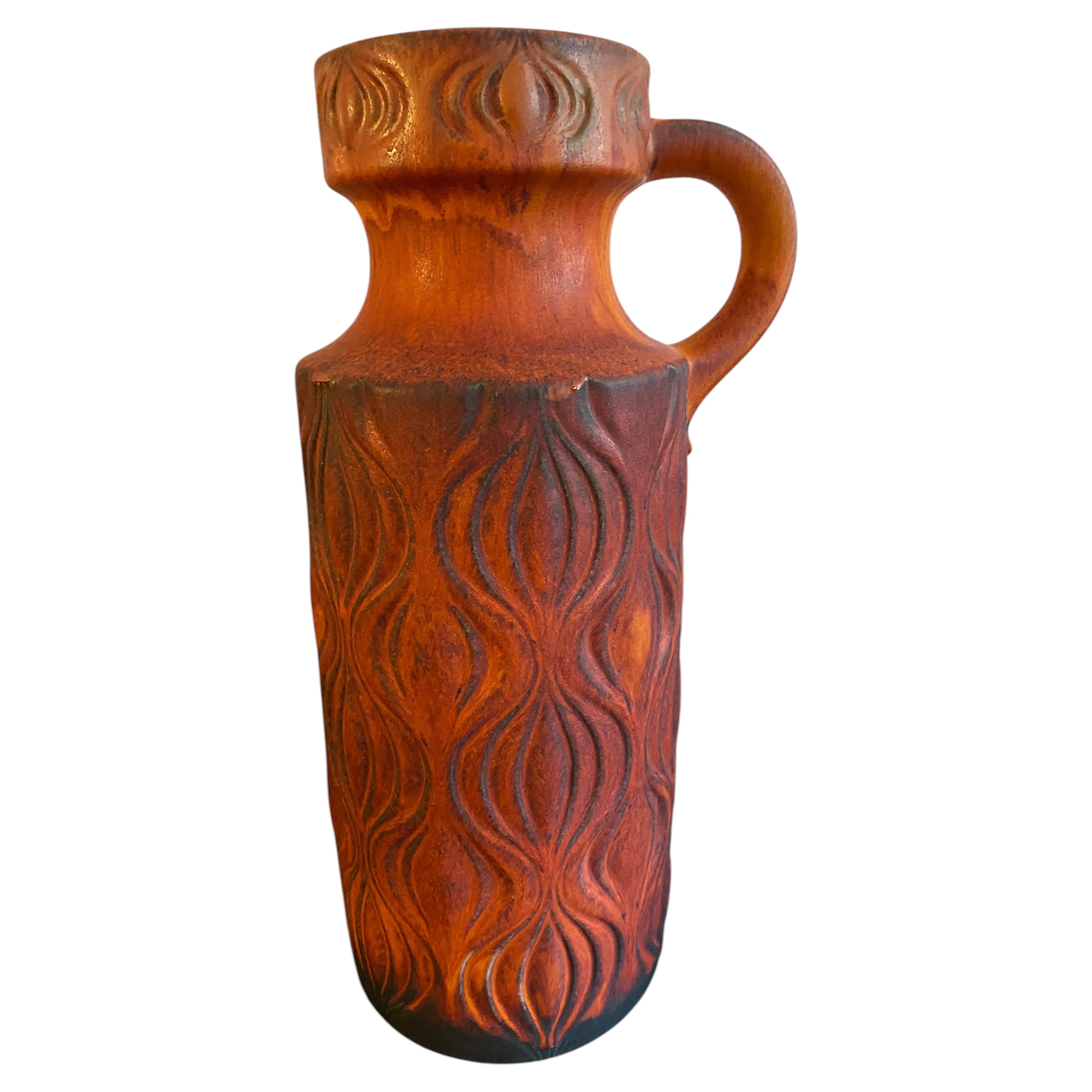 Mid-Century Scheurich Large ‘Amsterdam’ Vase in Matte Orange with Black For Sale