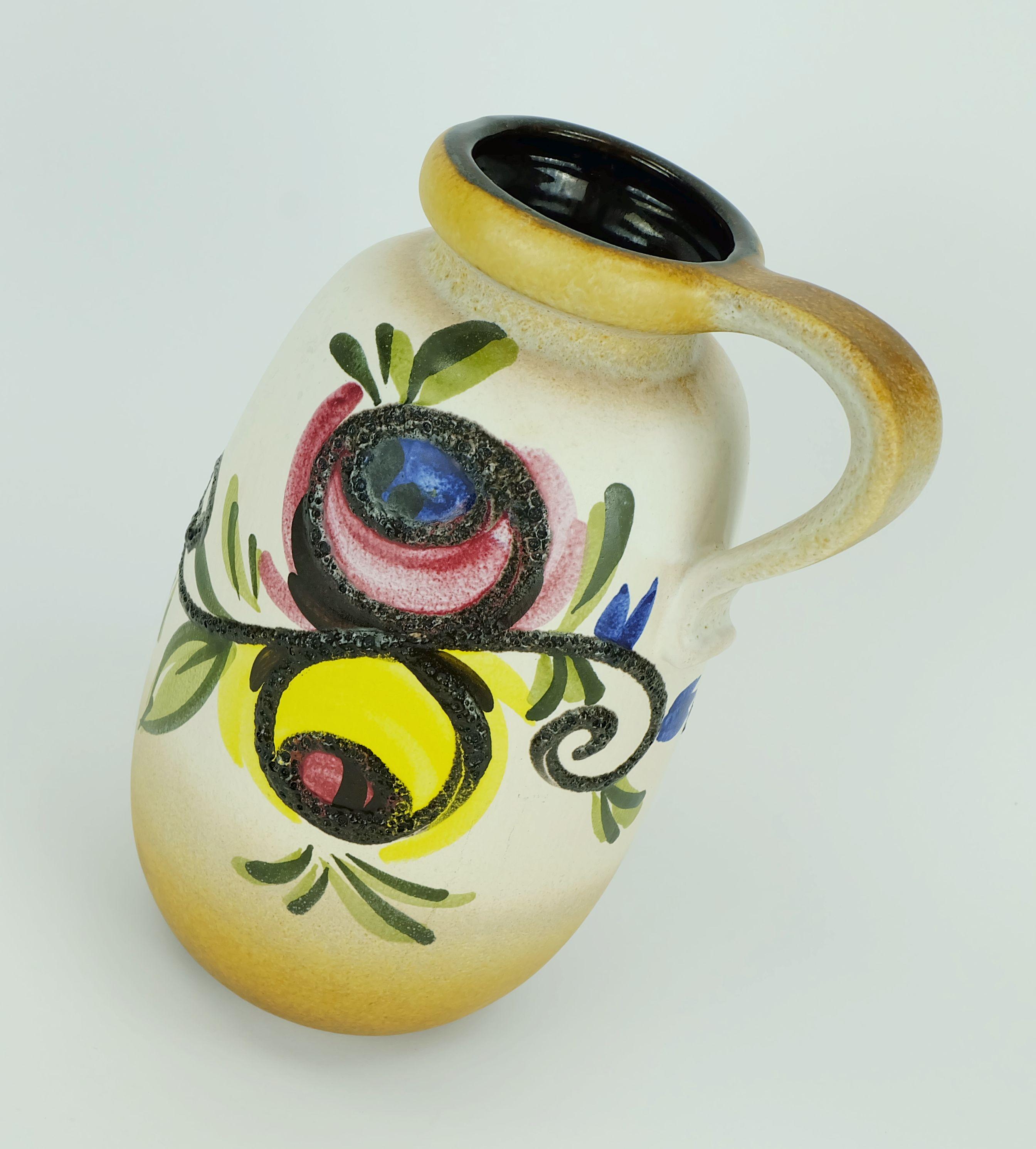 Mitte des Jahrhunderts Scheurich VASE farbenfrohes, Fett Lava-Blumendekor-Modell 484-27 (Mitte des 20. Jahrhunderts) im Angebot