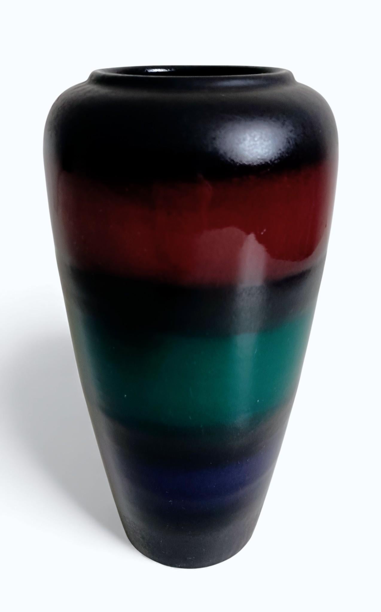 Scheurich West German Pottery Vase aus der Jahrhundertmitte, seltene mehrfarbige Glasur, 1950er Jahre im Angebot 3