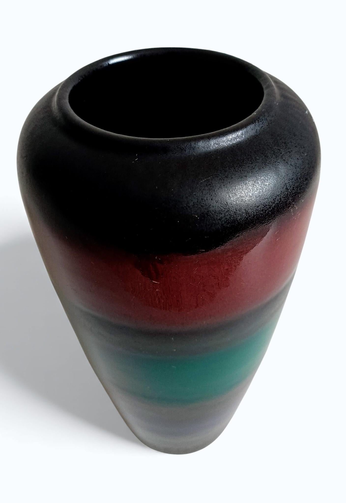 Scheurich West German Pottery Vase aus der Jahrhundertmitte, seltene mehrfarbige Glasur, 1950er Jahre im Angebot 6