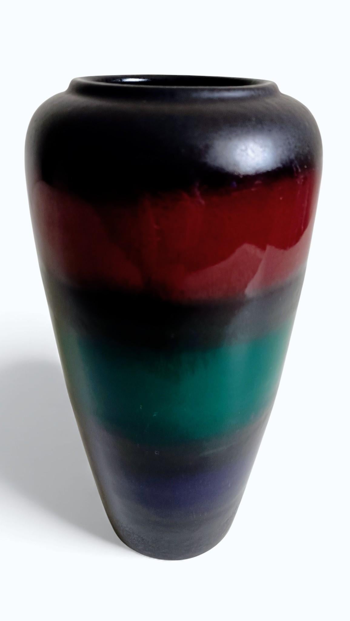 Scheurich West German Pottery Vase aus der Jahrhundertmitte, seltene mehrfarbige Glasur, 1950er Jahre im Angebot 7