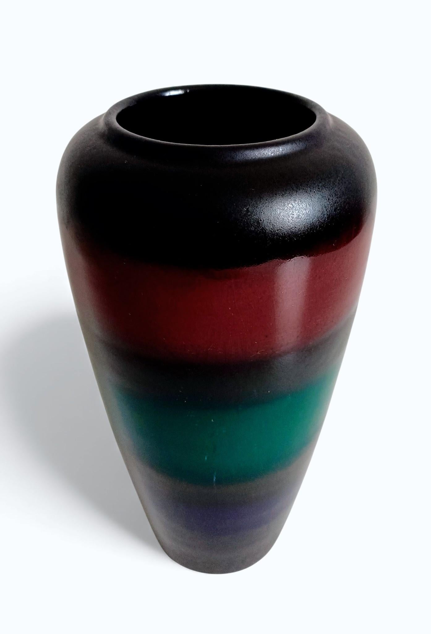 Scheurich West German Pottery Vase aus der Jahrhundertmitte, seltene mehrfarbige Glasur, 1950er Jahre (Deutsch) im Angebot