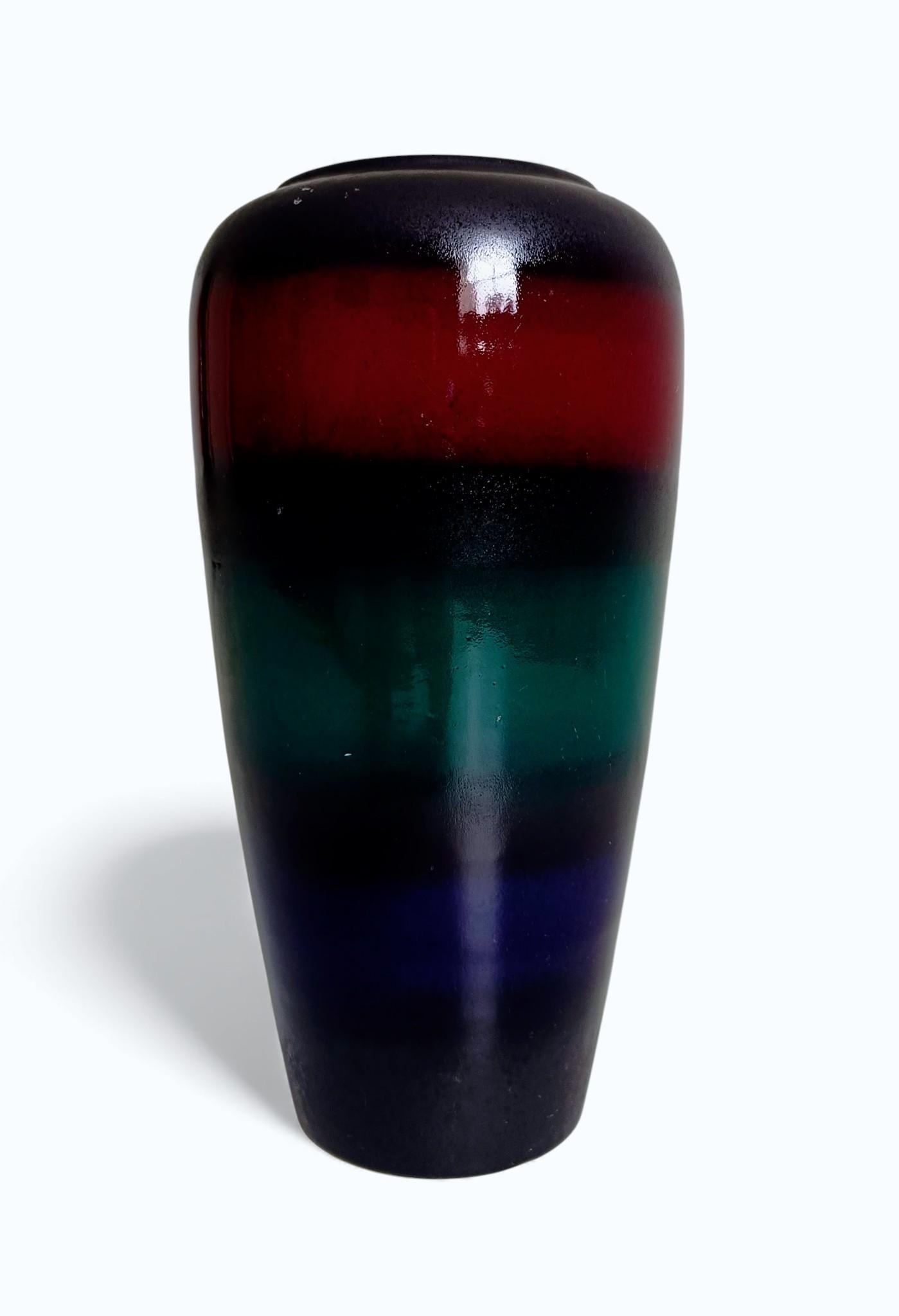 Scheurich West German Pottery Vase aus der Jahrhundertmitte, seltene mehrfarbige Glasur, 1950er Jahre (Mitte des 20. Jahrhunderts) im Angebot