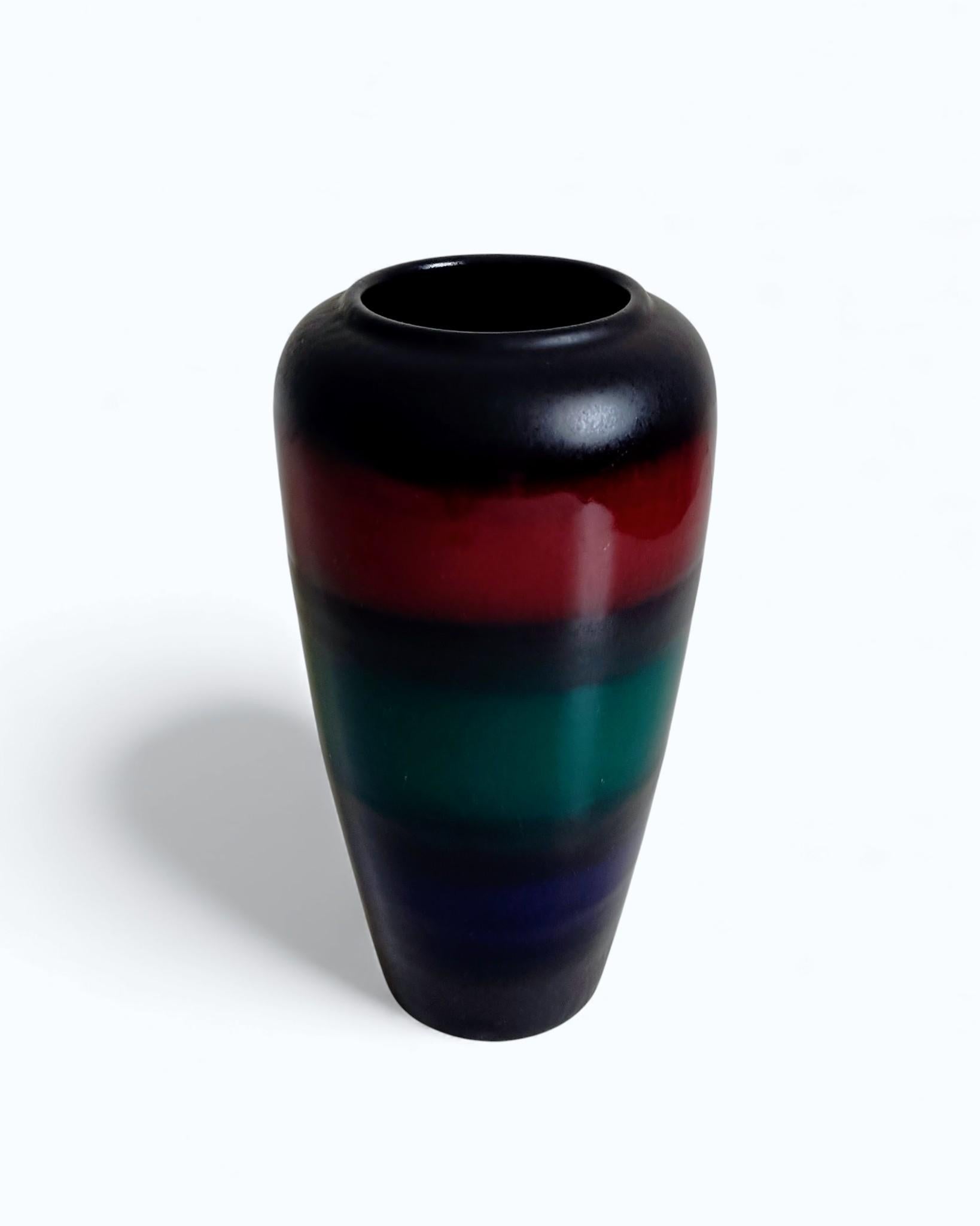 Scheurich West German Pottery Vase aus der Jahrhundertmitte, seltene mehrfarbige Glasur, 1950er Jahre im Angebot 1