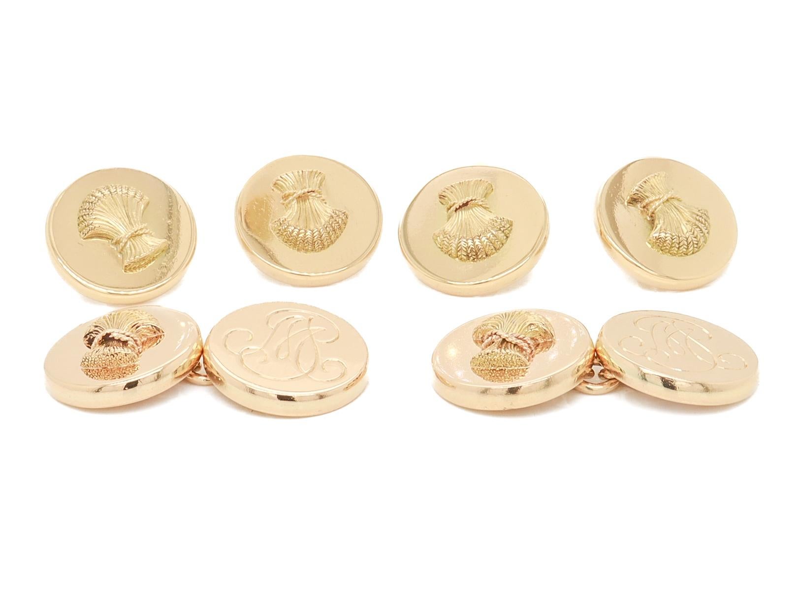 Boutons de manchette et boutons en or 14 carats Schlumberger/Tiffany & Co du milieu du siècle dernier Bon état - En vente à Philadelphia, PA