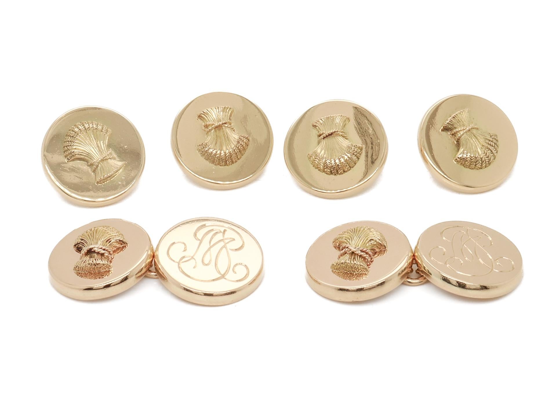Boutons de manchette et boutons en or 14 carats Schlumberger/Tiffany & Co du milieu du siècle dernier Pour hommes en vente