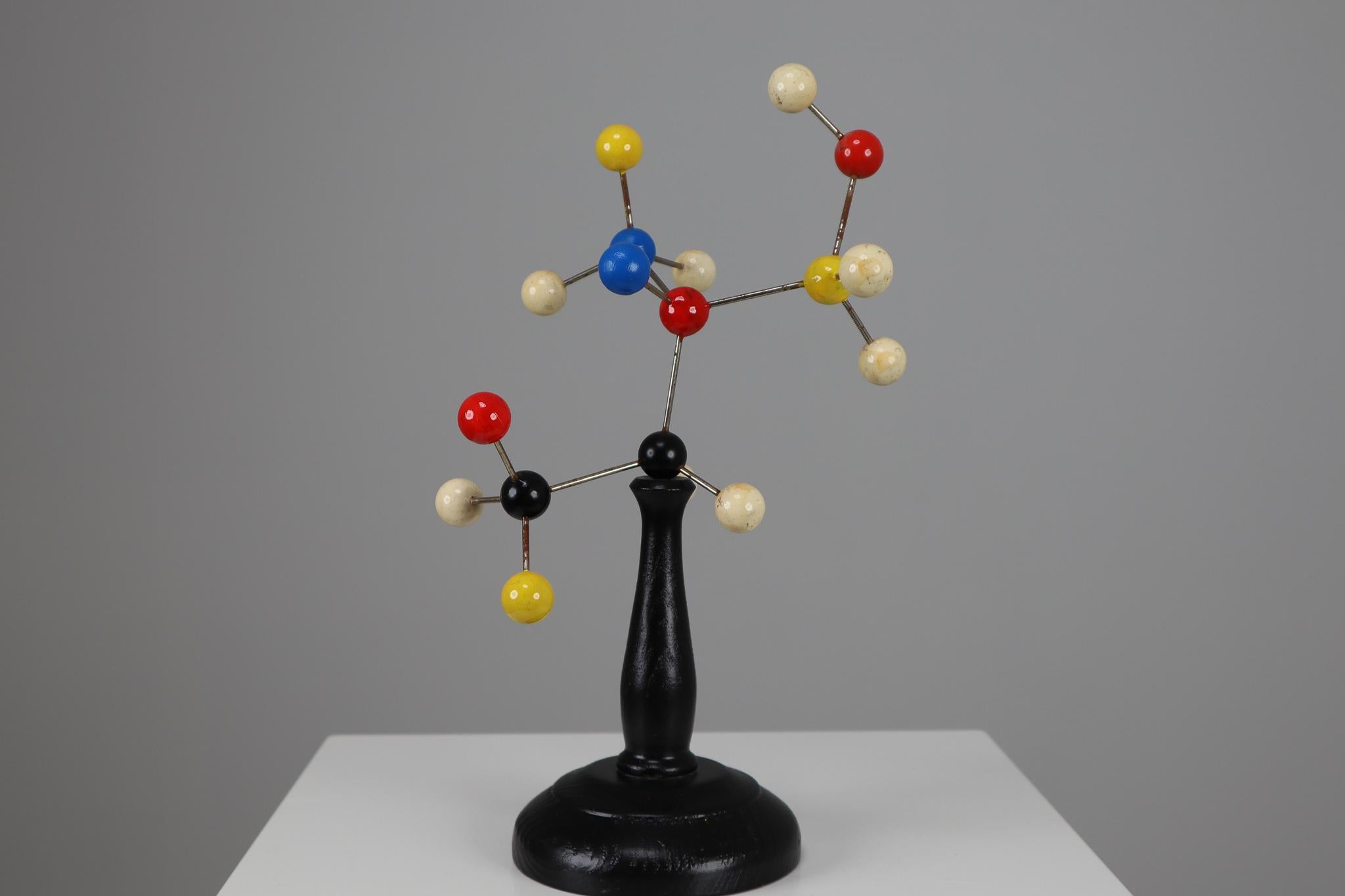 Mid-century decorative scientific molecular model from Czechoslovakia from the 1960s. Made for educational reasons, used for classroom demonstration and study. In good condition with signs of age and patina.