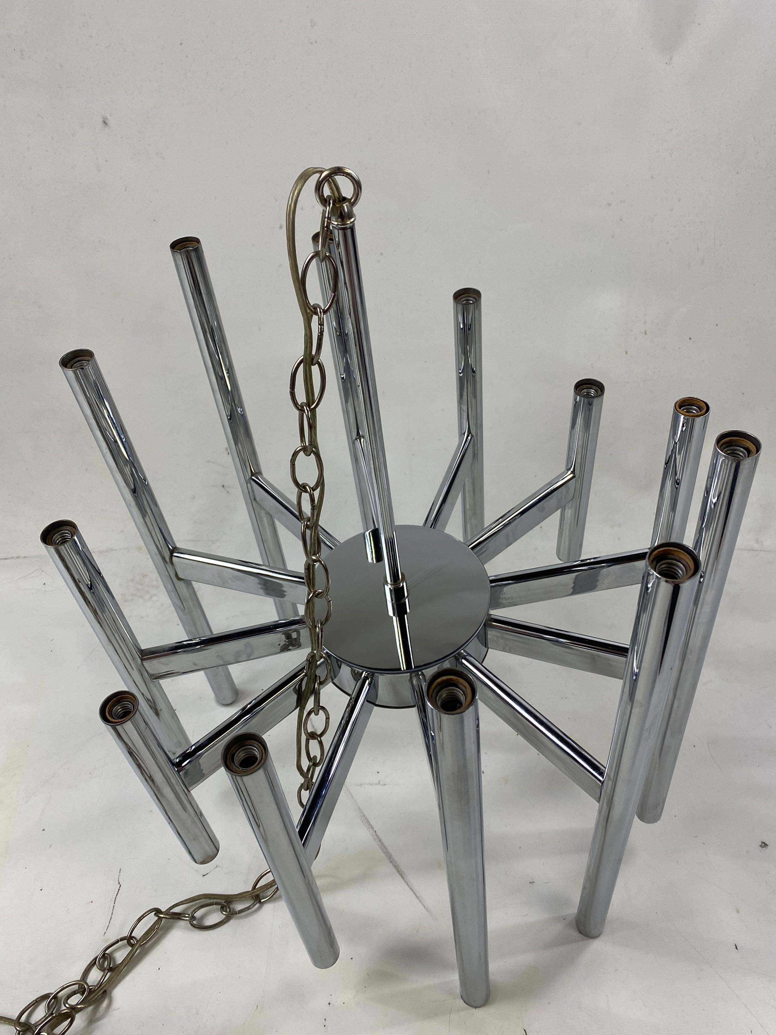 Late 20th Century Midcentury Sciolari 12-Arm Polished Chrome Chandelier For Sale