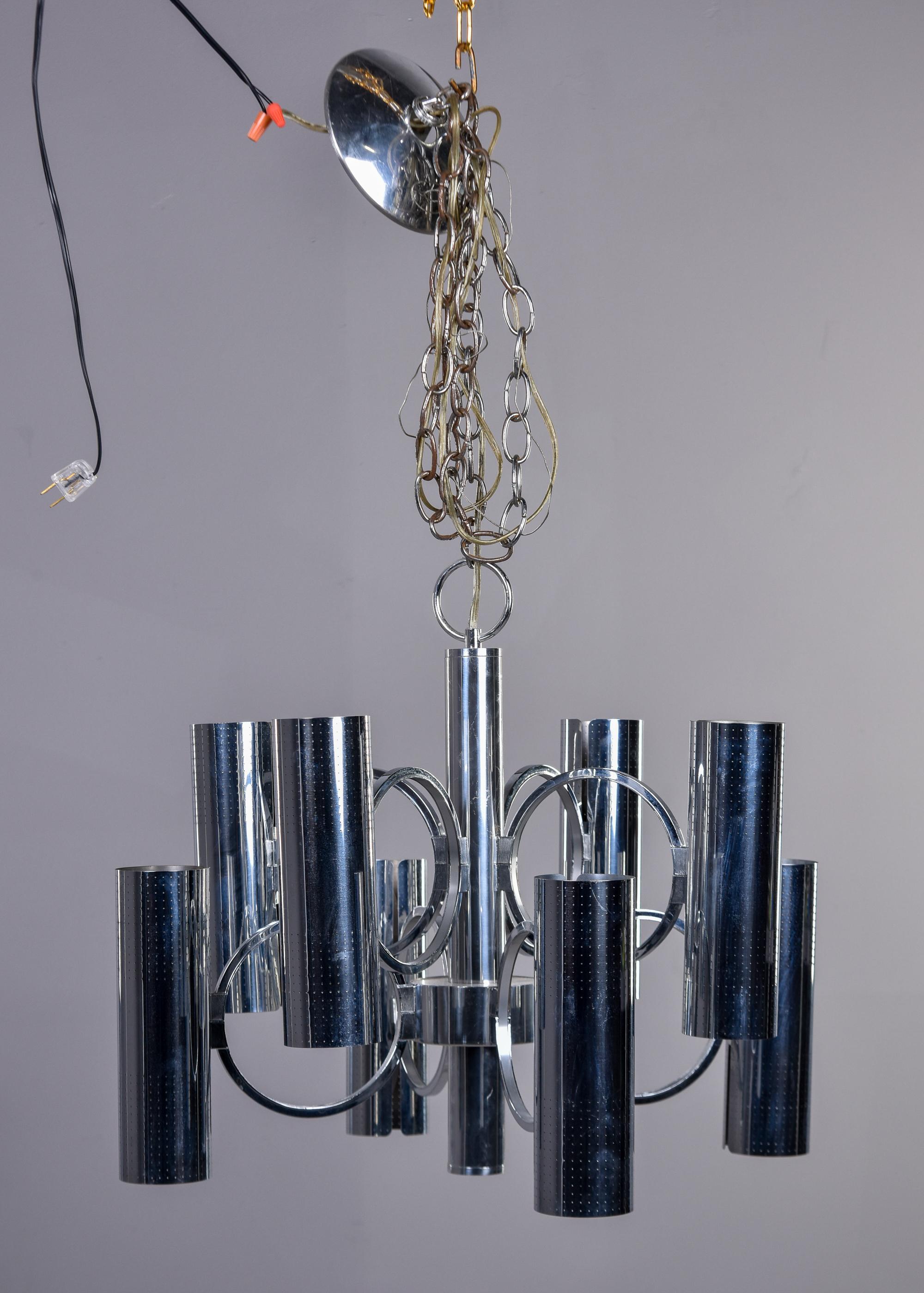 20ième siècle Lustre Sciolari mi-siècle à huit bras et seize lumières en chrome percé en vente