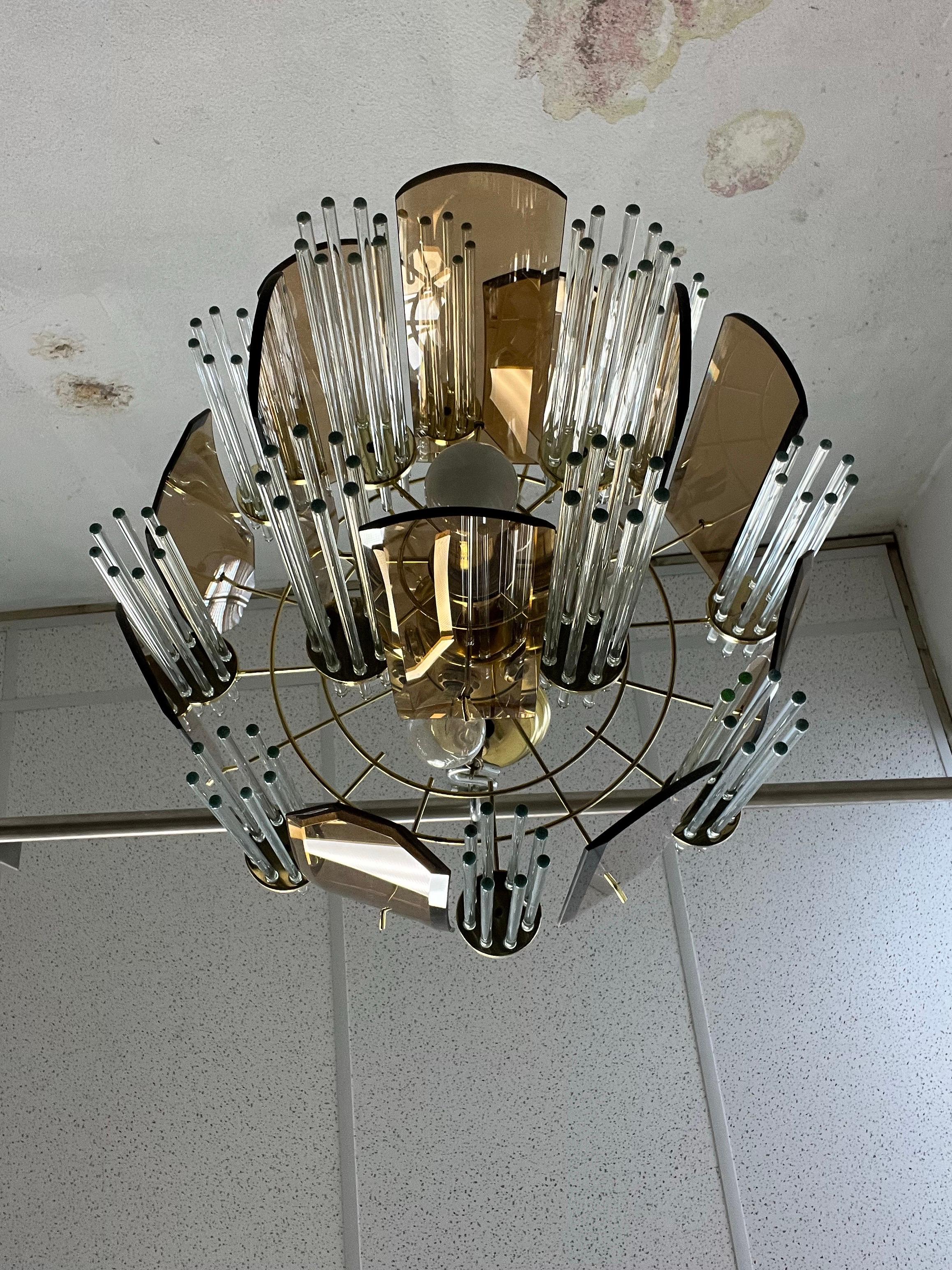 Mid Century Sciolari Glass Rod Chandelier In Good Condition For Sale In W Allenhurst, NJ
