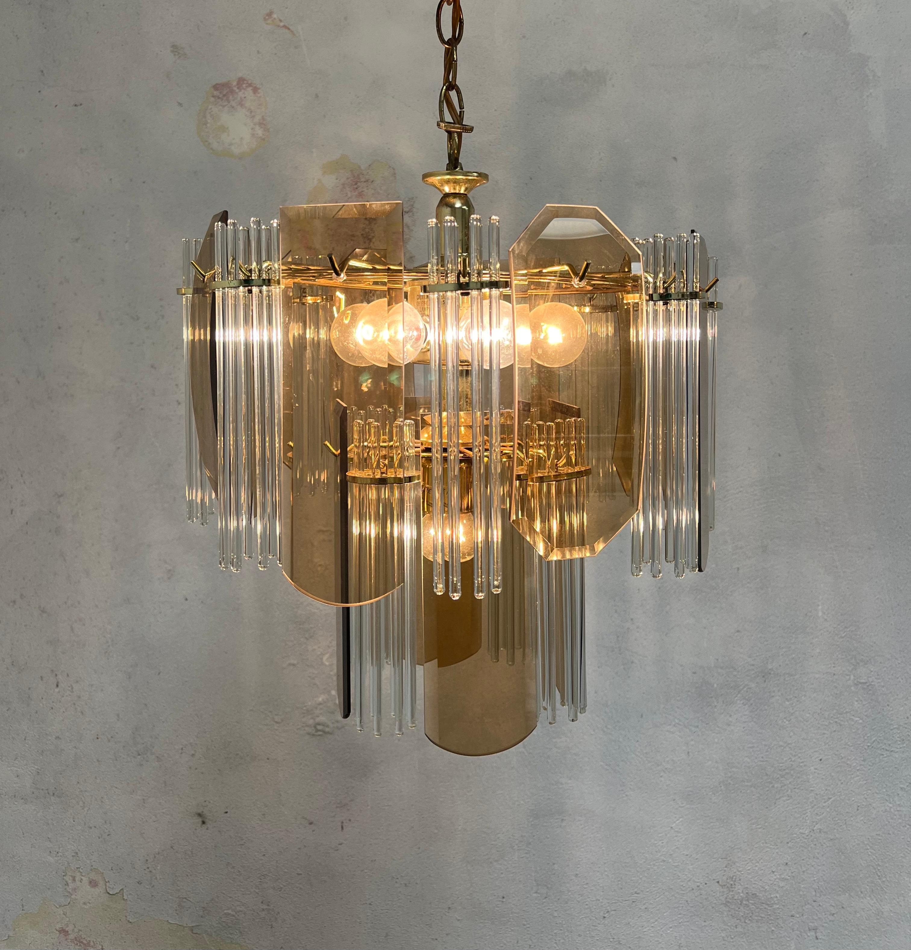 20th Century Mid Century Sciolari Glass Rod Chandelier For Sale