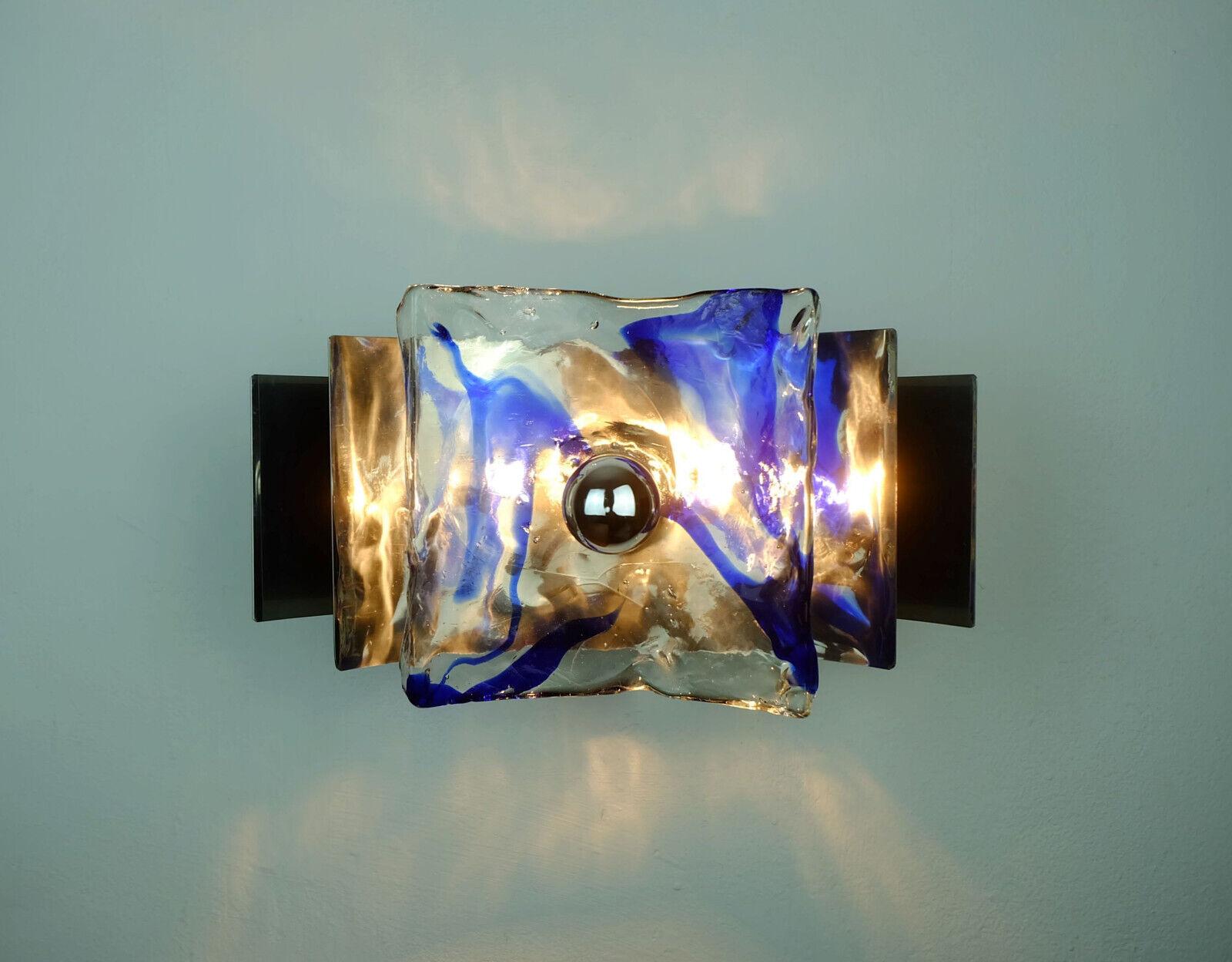 Mid-20th Century Midcentury Sconce Glass Metal Chrome Murano Ice Glass, 1960s 70s For Sale