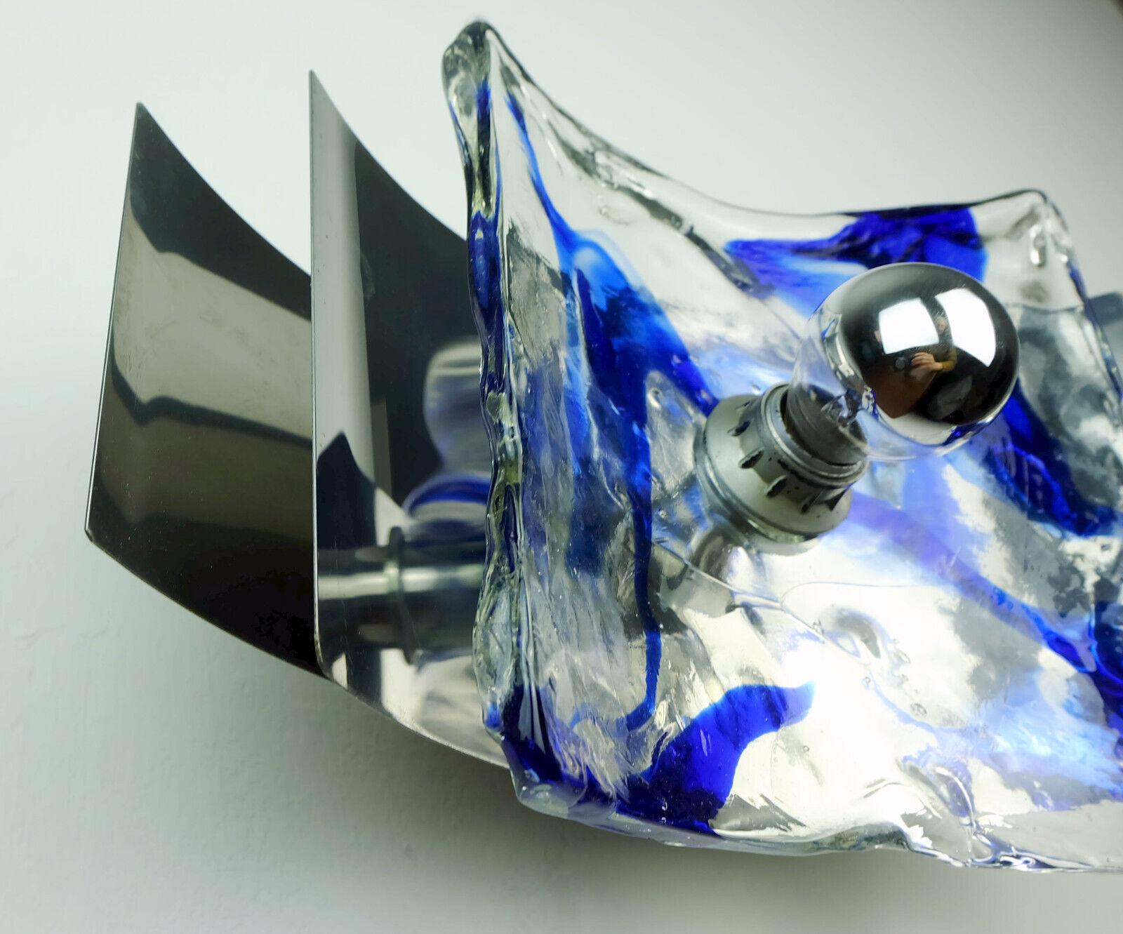 Murano Glass Midcentury Sconce Glass Metal Chrome Murano Ice Glass, 1960s 70s For Sale