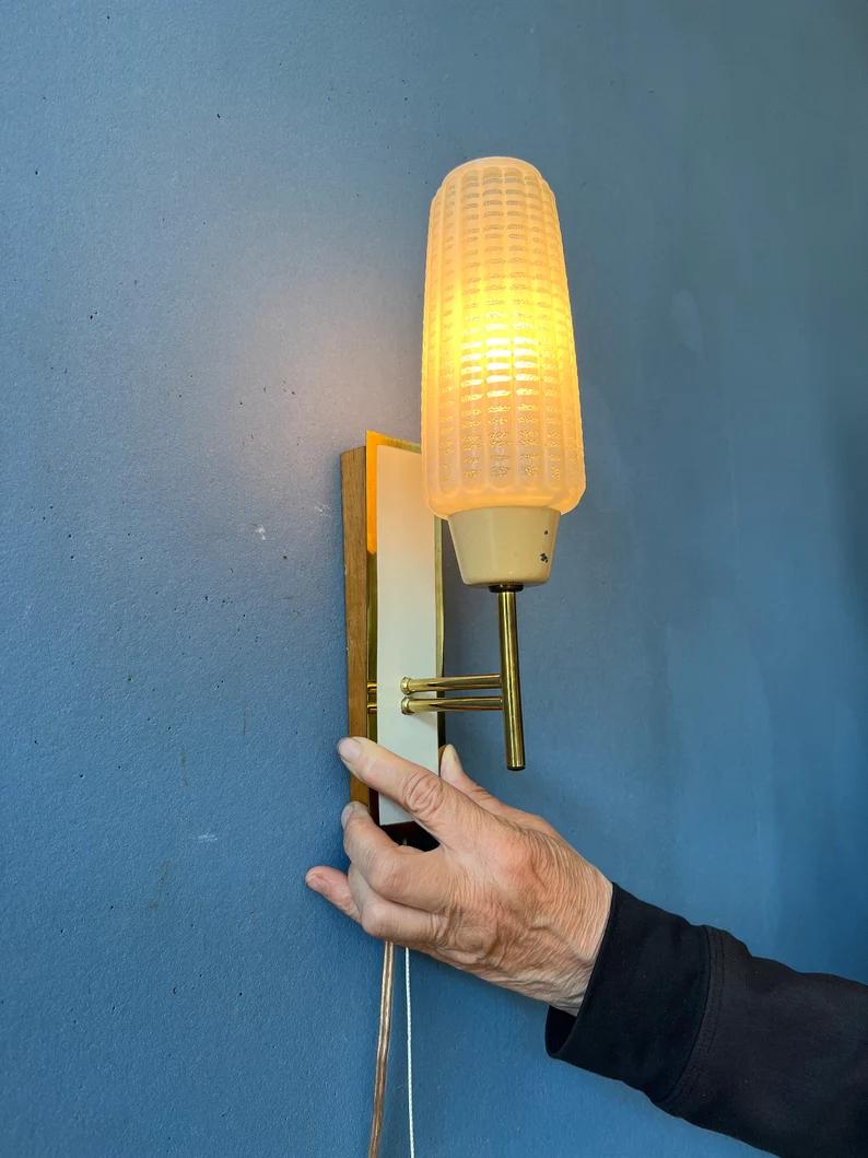 20th Century Mid Century Sconce Glass Wall Lamp Scandinavian Light Fixture, 1970s For Sale
