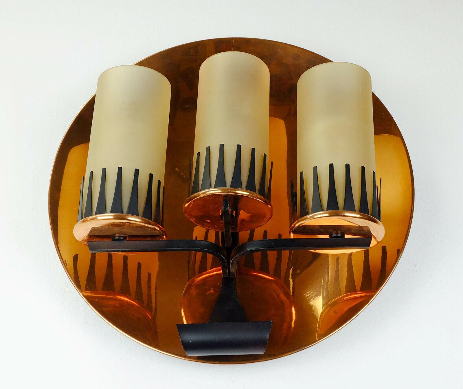Midcentury Sconce Wall Lamp Stilnovo Era Copper Metal Glass For Sale 4