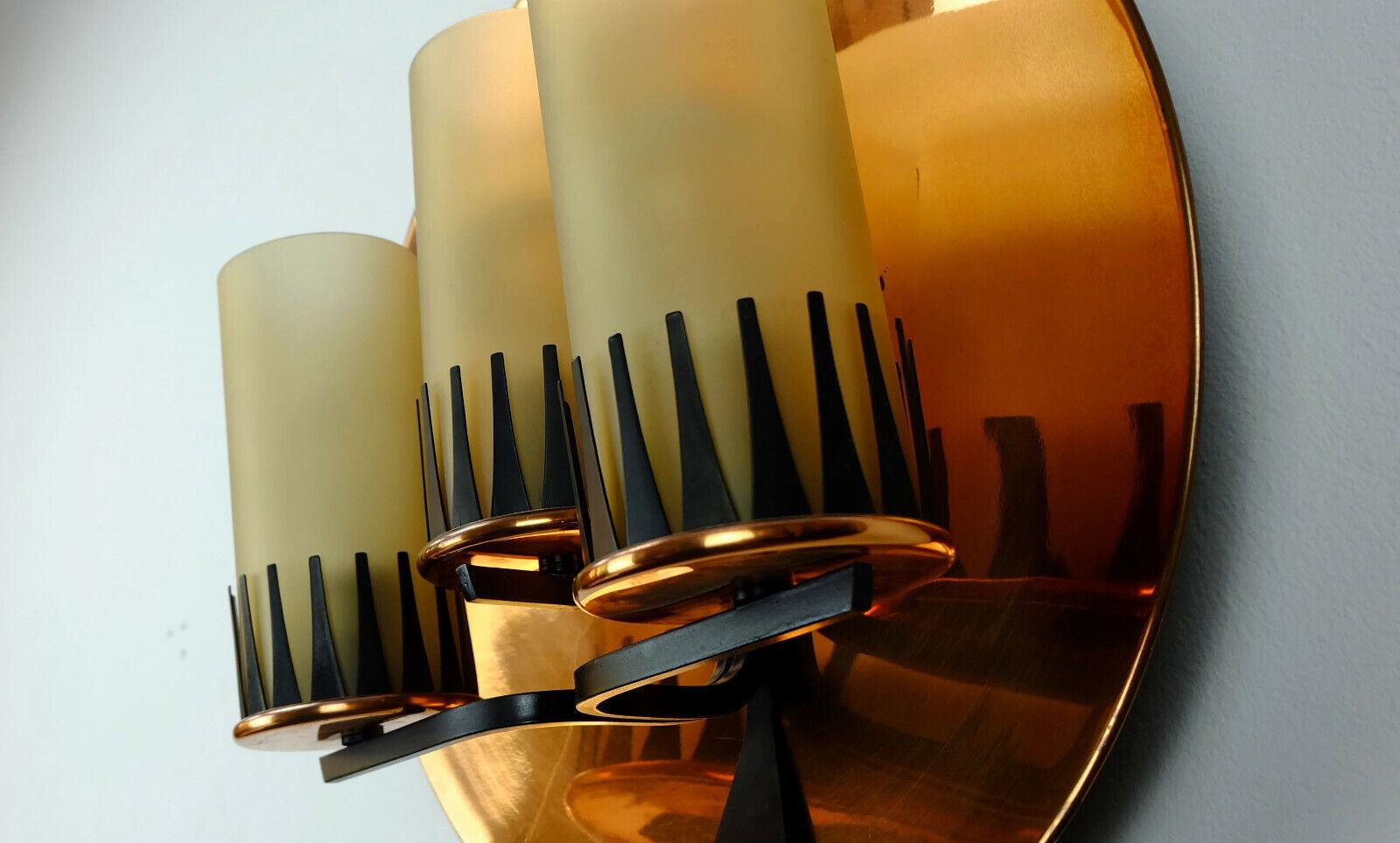 Mid-Century Modern Midcentury Sconce Wall Lamp Stilnovo Era Copper Metal Glass For Sale
