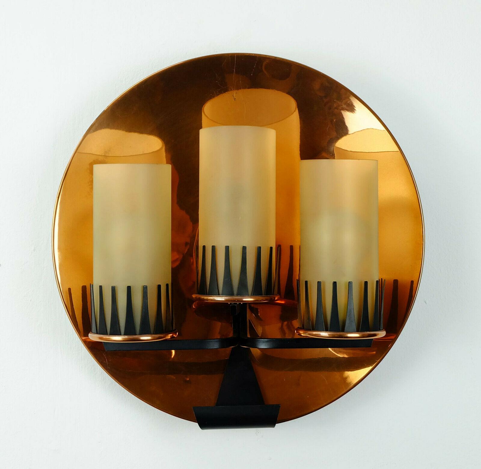 Mid-20th Century Midcentury Sconce Wall Lamp Stilnovo Era Copper Metal Glass For Sale