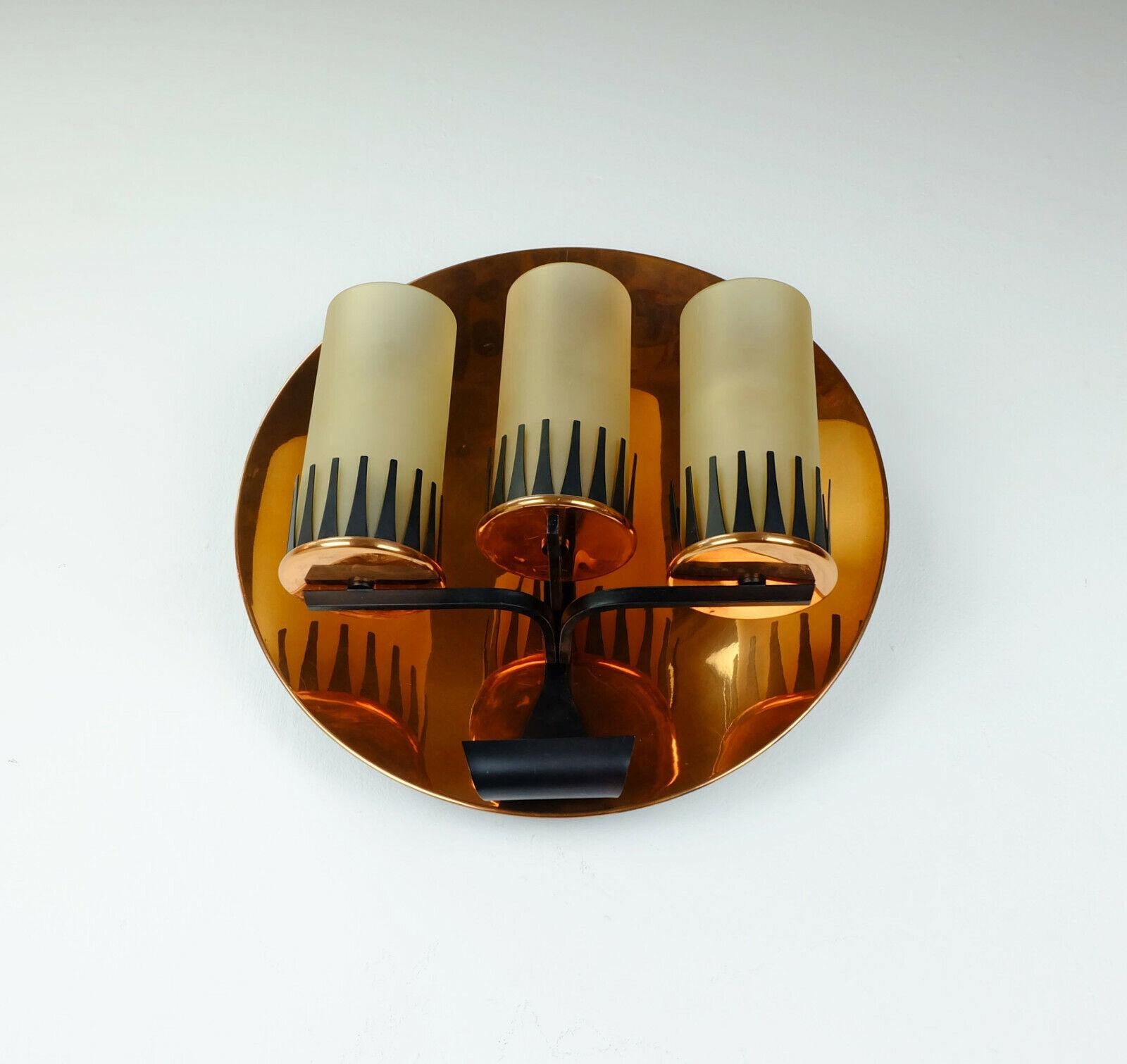 Midcentury Sconce Wall Lamp Stilnovo Era Copper Metal Glass For Sale 1