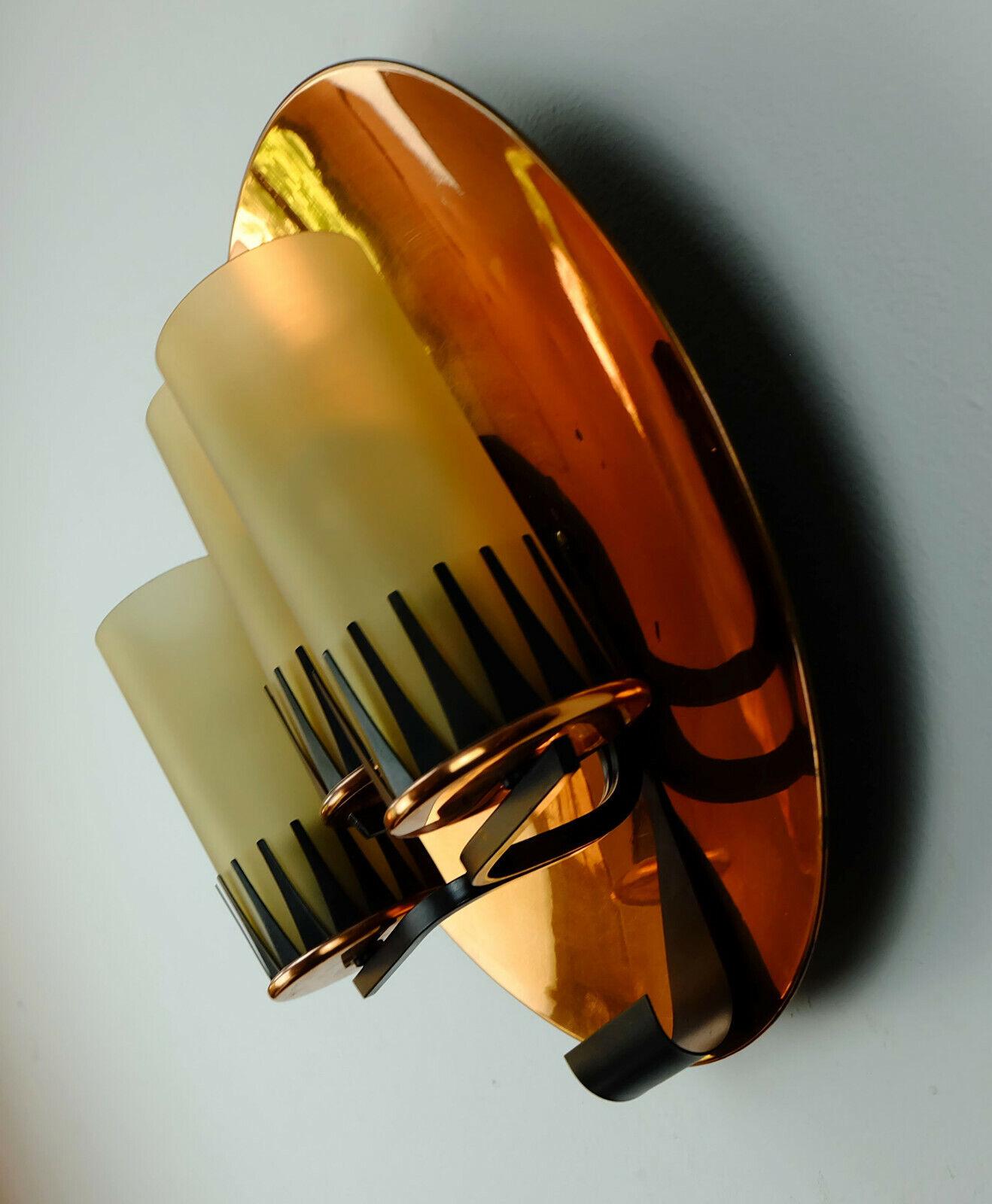 Midcentury Sconce Wall Lamp Stilnovo Era Copper Metal Glass For Sale 2